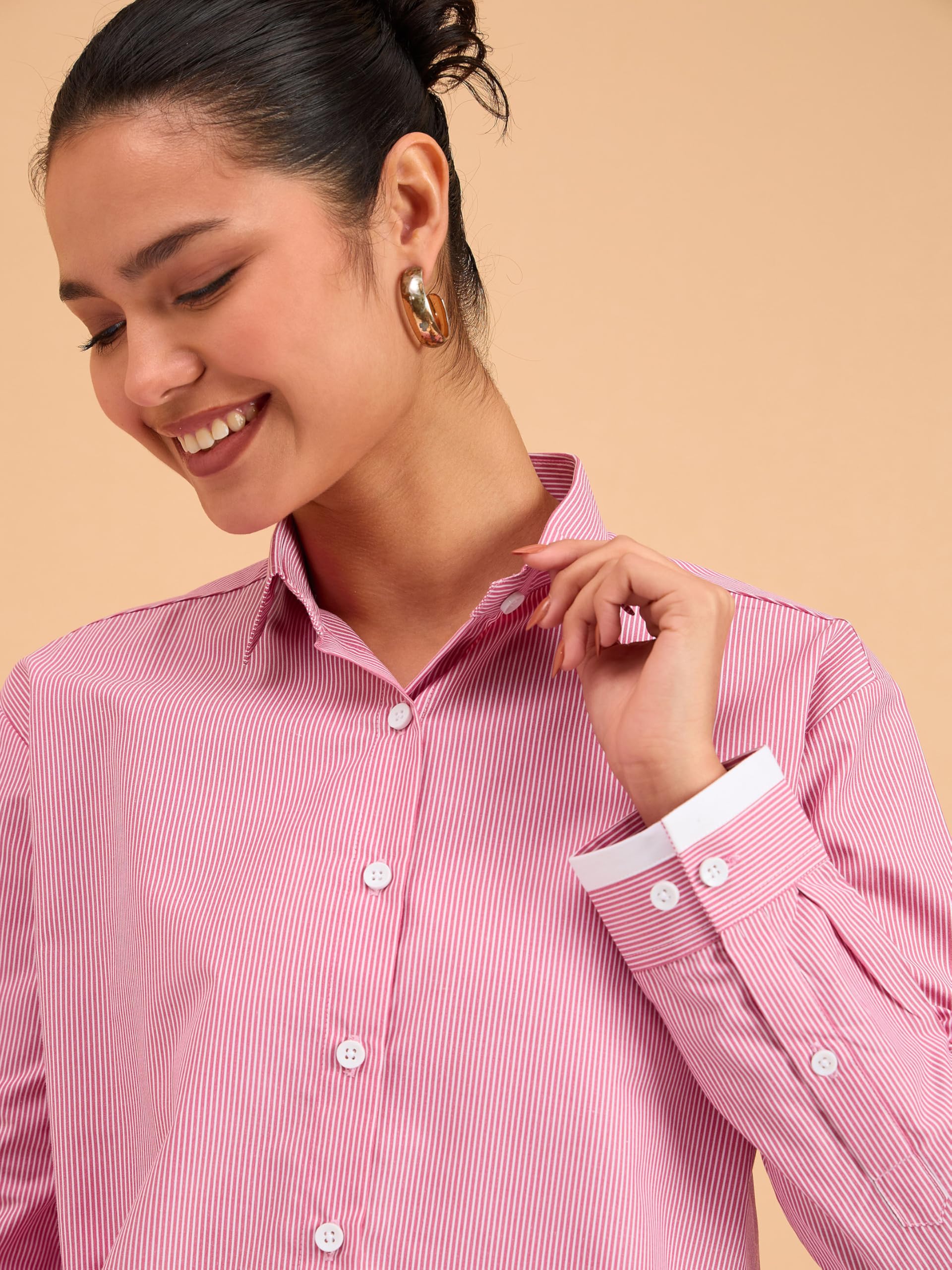 barcino Fuchsia Striped Roll Up Sleeves Shirt - Image 4 thumbnail