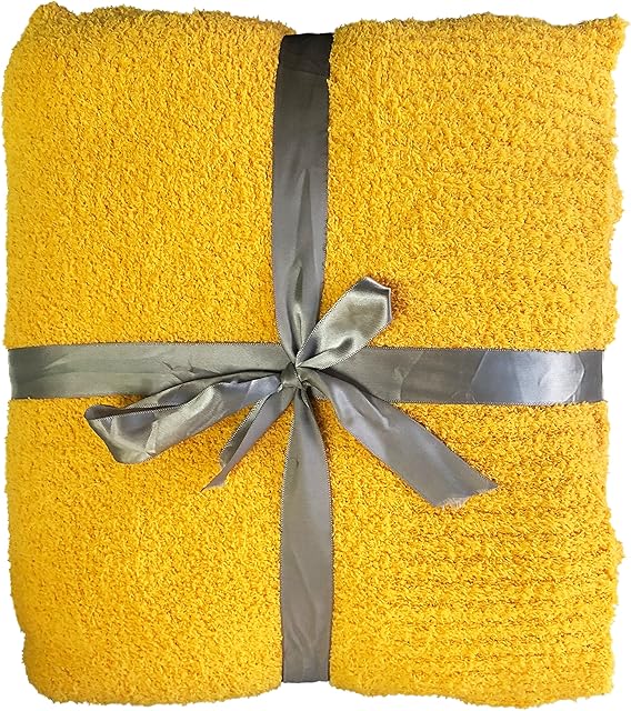 Knit Throw Blanket Super Soft Warm Blanket for Couch Lightweight Fluffy Blanket for Bed Sofa 50x60 Inches Mustard Yellow