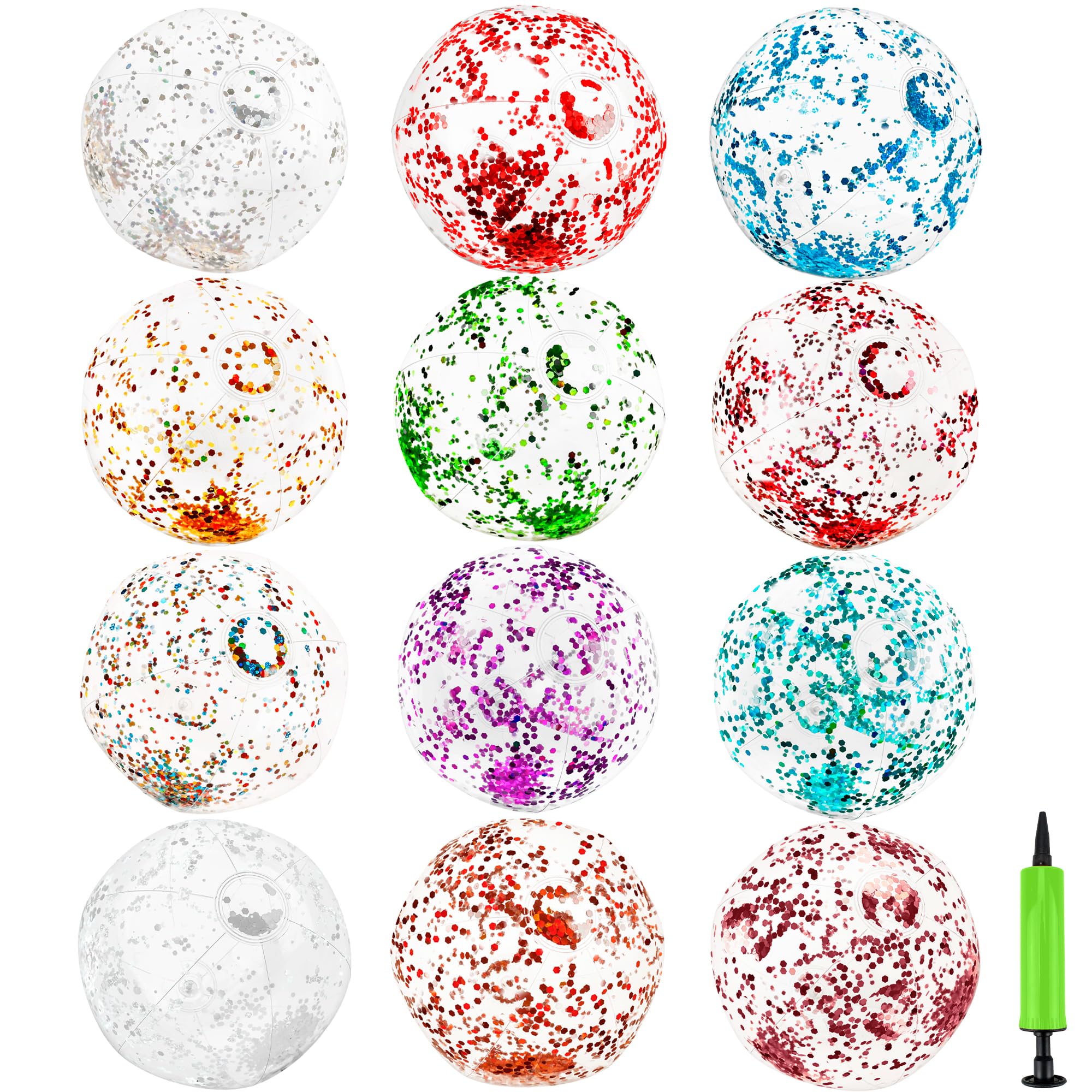 Vyuwast Glitzer-Strandbälle (4 Stück) – Aufblasbar, 40 Cm, Mit Konfetti, Für Pool, Strand & Party