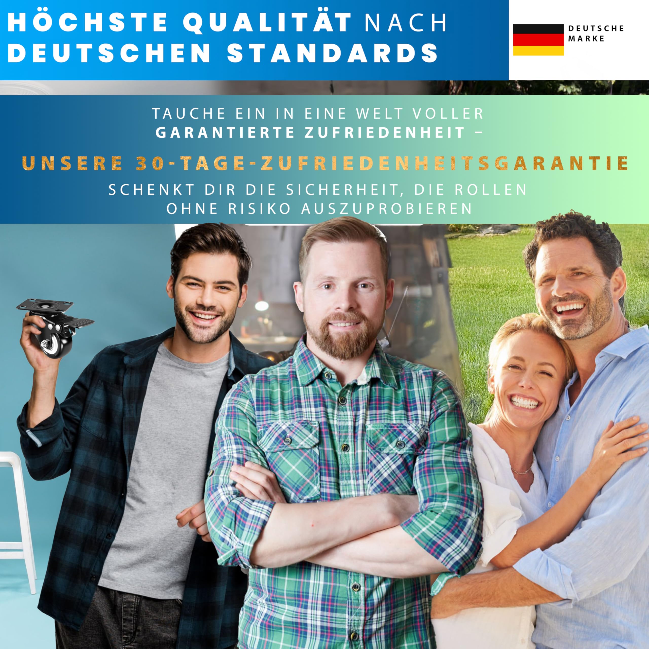 8er-Set Schwerlastrollen in 50mm, 800kg Tragkraft & leichtgängigen Rollen ohne Bremse für müheloses Verschieben schwerer Lasten wie Strandkorb, Werkbank & mehr + Gratis E-Book mit Profi-Tipps