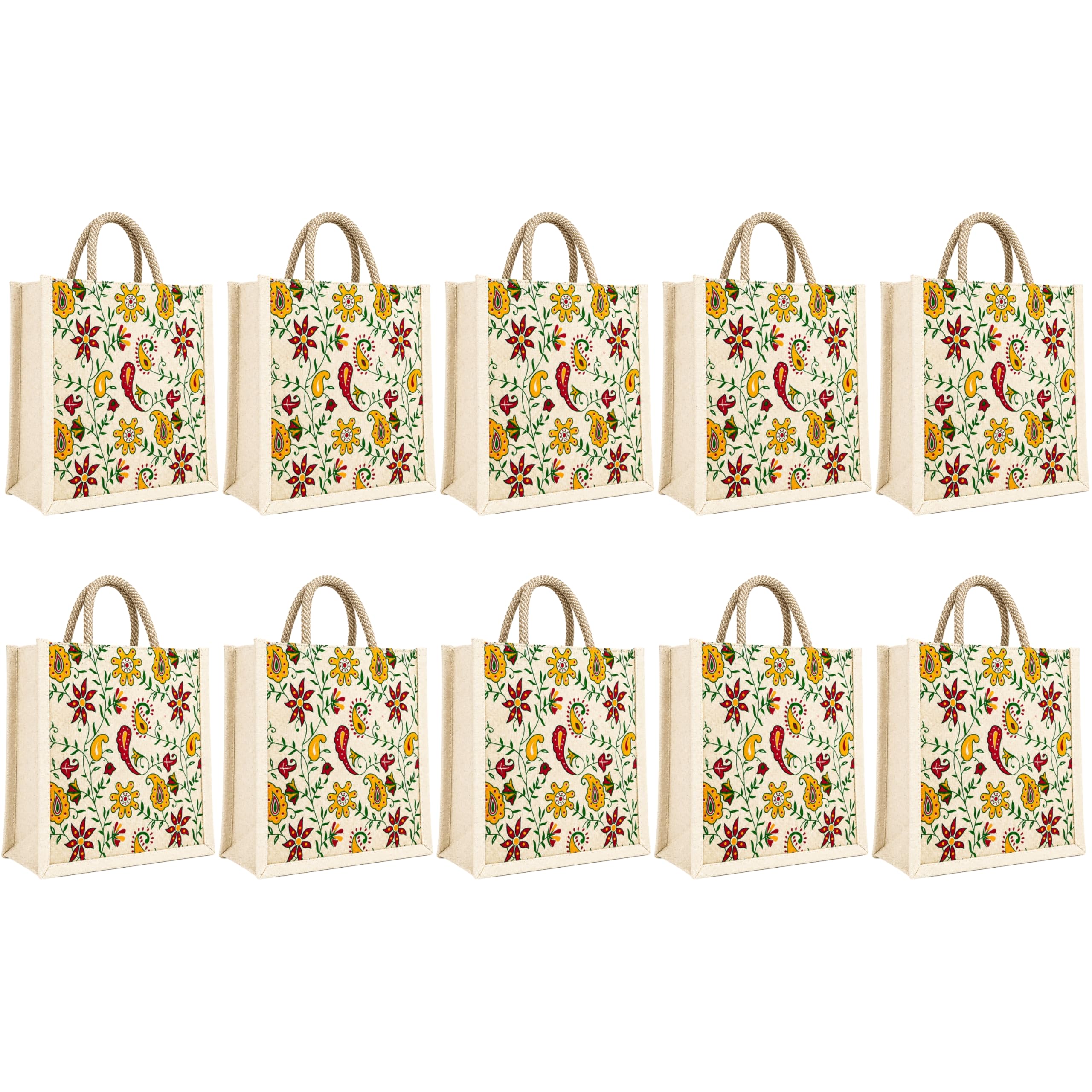 cantainoo Canvas Return Gift Bags for Wedding, Birthday & Festive Functions | Reusable Canvas Tote Bags with Handles(Pack of 10) (Abstract Paisley - ZIp)