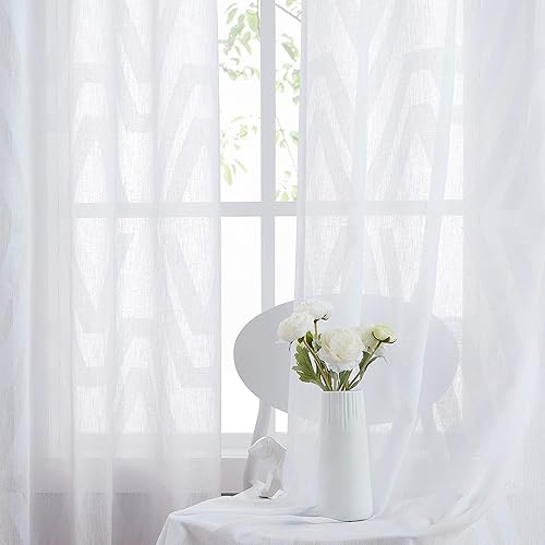 Central Park Panel de cortina transparente para ventana, diseño geométrico jacquard para sala de estardormitorio, cortina de lino con ojales en la
