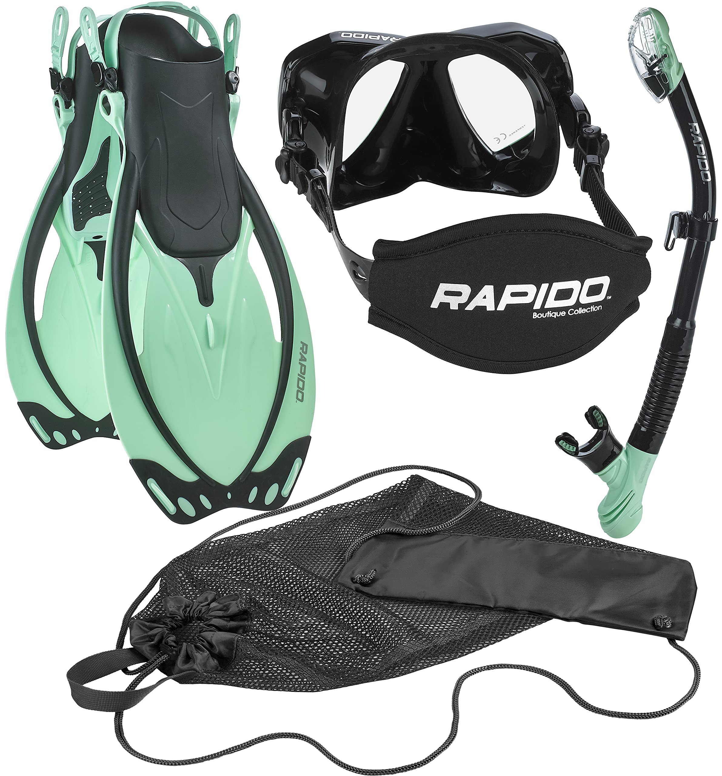Phantom Aquatics Rapido Boutique Collection Otimo Duo Tempered Lenses Mask Fin Snorkel Snorkeling Set with Snorkel Gear Carry Bag