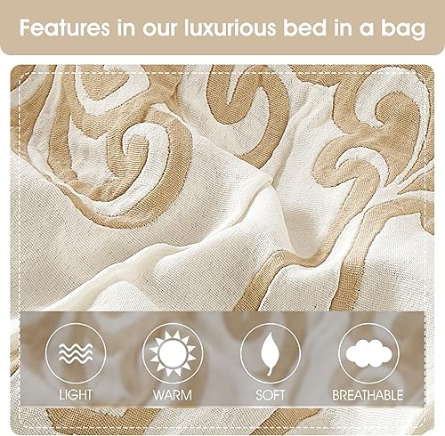 Miniatura 7 de Grand Avenue Juego de edredón azul tamaño King, juego de ropa de cama jacquard con clip, 10 piezas, damasco para todas las estaciones, falda de