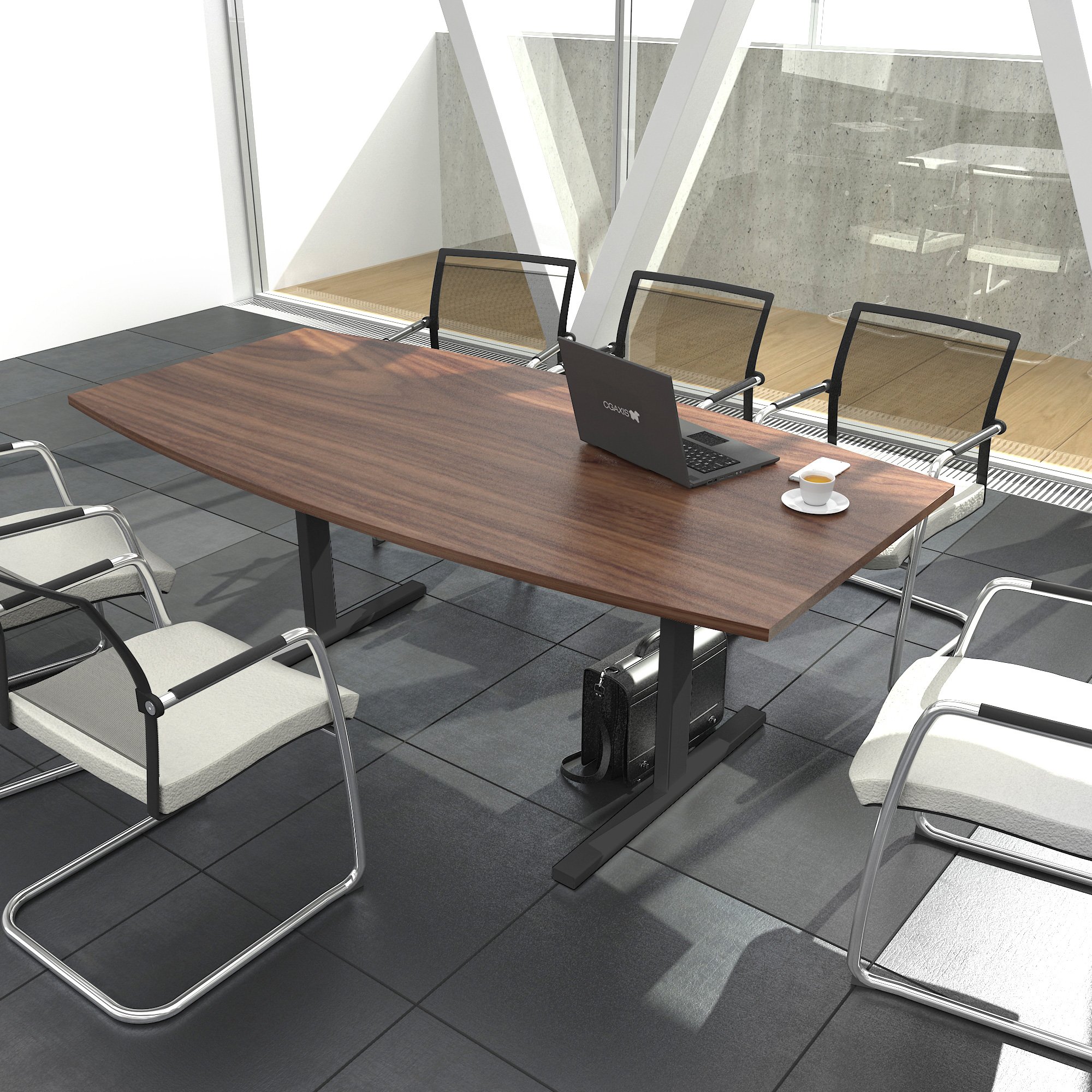 Weber Büroleben GmbH Easy Konferenztisch Bootsform 180x100 cm Nussbaum Besprechungstisch Tisch, Gestellfarbe:Anthrazit