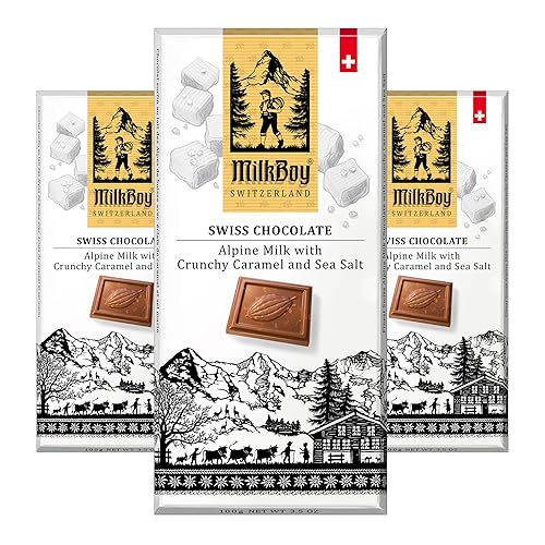 Milkboy Swiss Milk Chocolate salado - Barras de chocolate con leche alpina con sal marina de caramelo crujiente, sin gluten, sin OMG, todo natural,