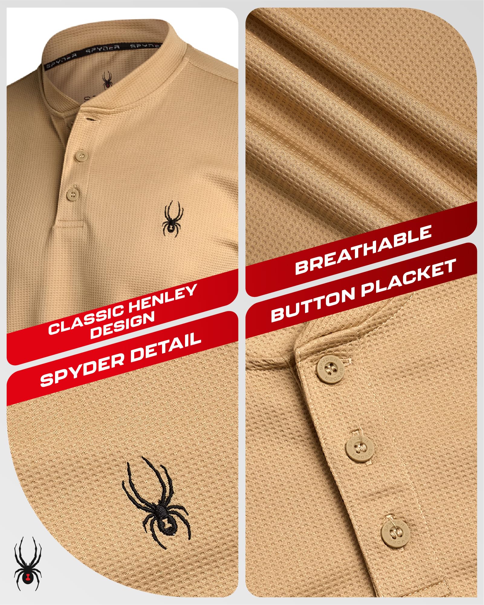 Spyder Męska termiczna koszula z długim rękawem - odprowadzające wilgoć koszule Henley dla mężczyzn z UP 30 Dri Fit koszule z długim rękawem dla mężczyzn