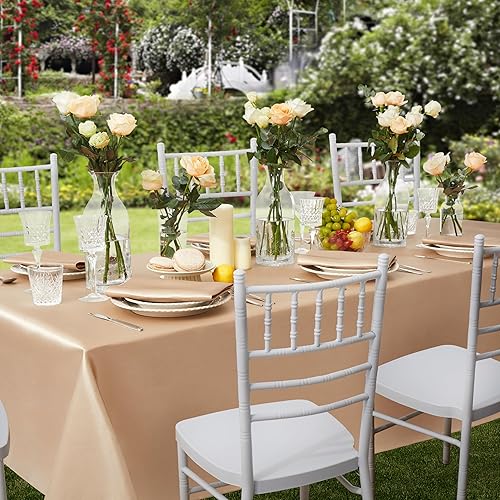 Miniatura 4 de Counfeisly Paquete de 1 mantel rectangular resistente a las manchas, sin arrugas, suave y sedoso, mantel de comedor de satén para comedor, uso en