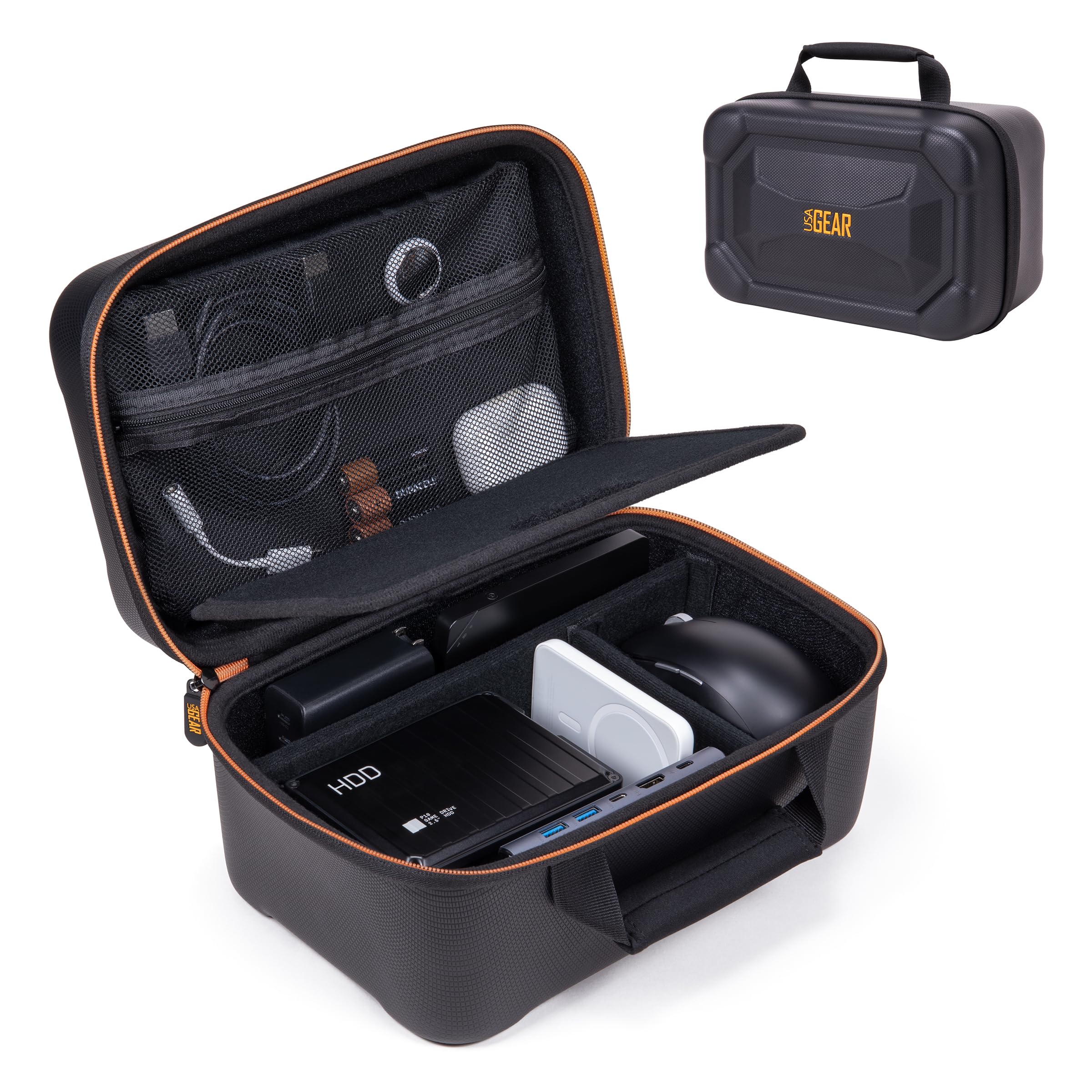 USA Gear Organizador de Viaje para Electronica 25,4 CM, Estuche Tech Semirigido con Divisores para Cables, Movil, Hotspot, Mouse Inalambrico, Disco Duro Externo y Accesorios, Cierre Cremallera