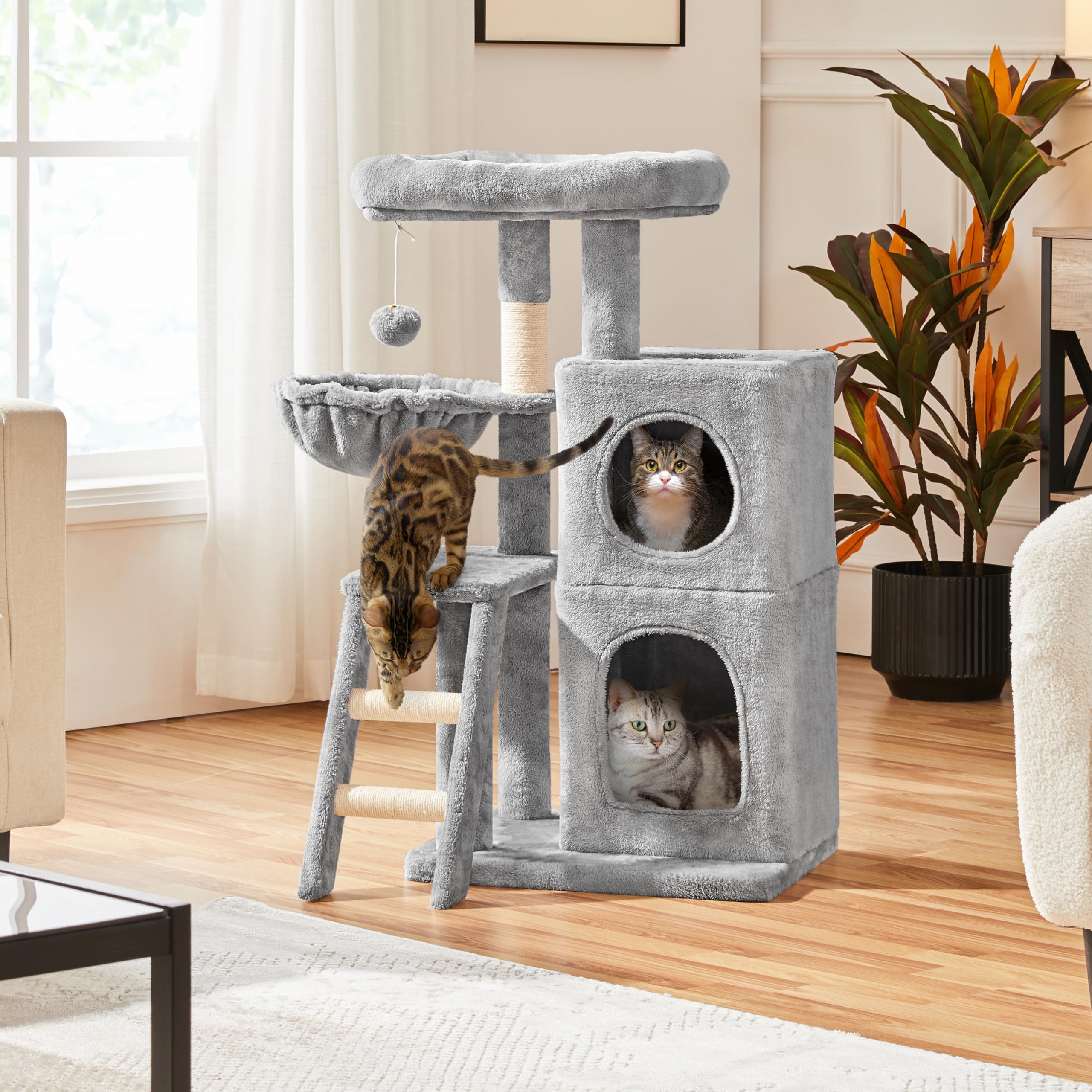 Yaheetech Árbol de Escalada para Gatos con Escalera, Torre de Gatos Grandes Gris Claro 94 cm