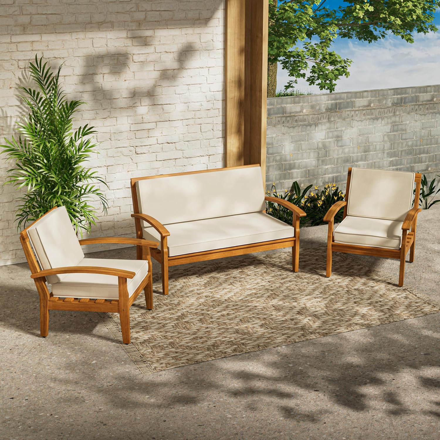 IDZO Laurent 3 Piece Acacia Wood Patio Furniture Set, 1