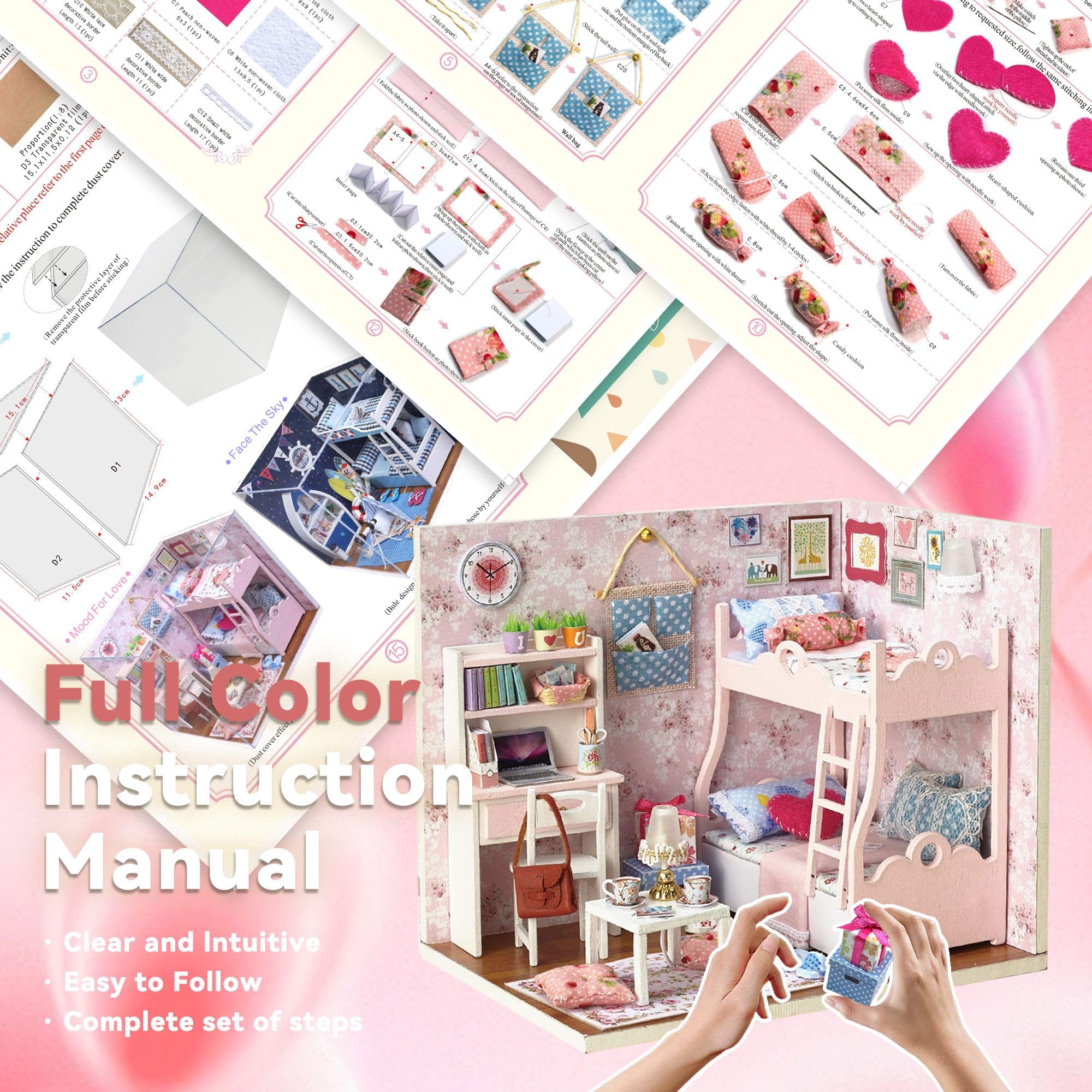Kit de casa de muñecas en miniatura, habitación creativa con muebles y cubierta para regalo de obras de arte románticas (Mood for Love) 9