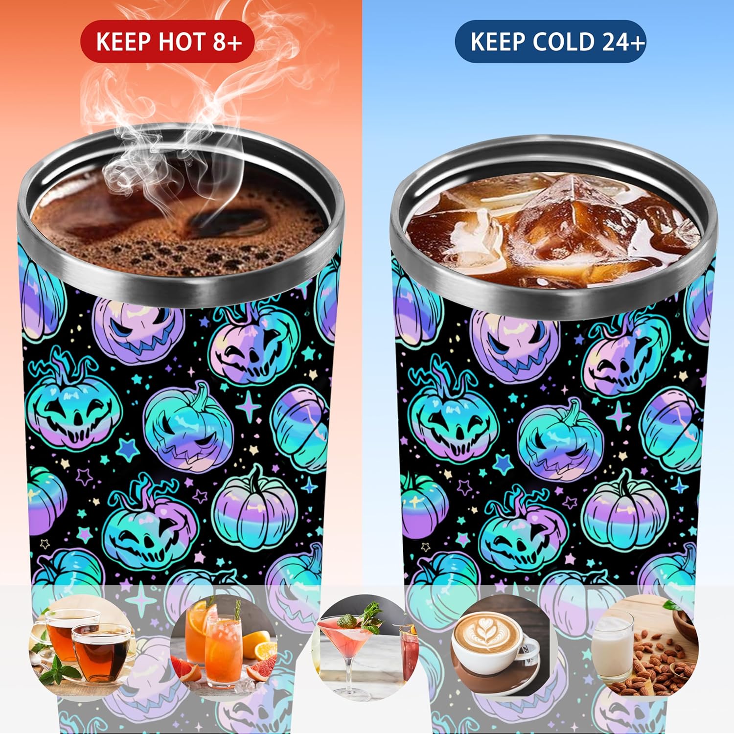 Cute Pumpkin Tumbler, Spooky Neon Pumpkin Mug Cup Ghost Tumblers with Handle and Straw 40 oz, Halloween Christmas Gifts for Friends Family Insulated Water Bottle - Image 5