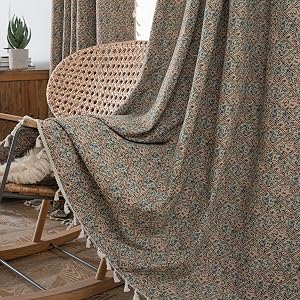 ENJOYBRIDAL Floral Living Room Curtains 84 Inches Boho Drapes Jacquard Semi Sheer Bedroom Patterned Window Curtains Farmhouse Country Rod Pocket Aesthetic Tassel 2 Panels Window Treatments