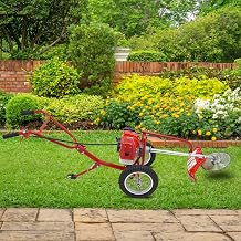 Walk-Behind Brush Cutter, 7000rpm High Speed 2-Stroke Gasoline Powered Hand-Push Lawn Mower with Handles, 49 Cc 1500w 2-in-1 Lawn Mower Machine for Soil Loosening and Mowing Red