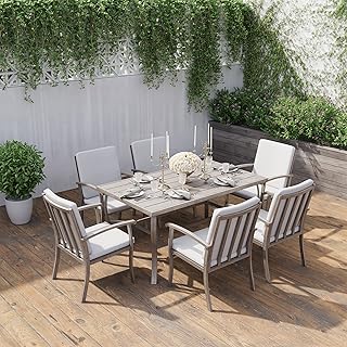 HAPPATIO 7 Piece Patio Dining Set, Aluminum Outdoor Dining Set for 6, Al...