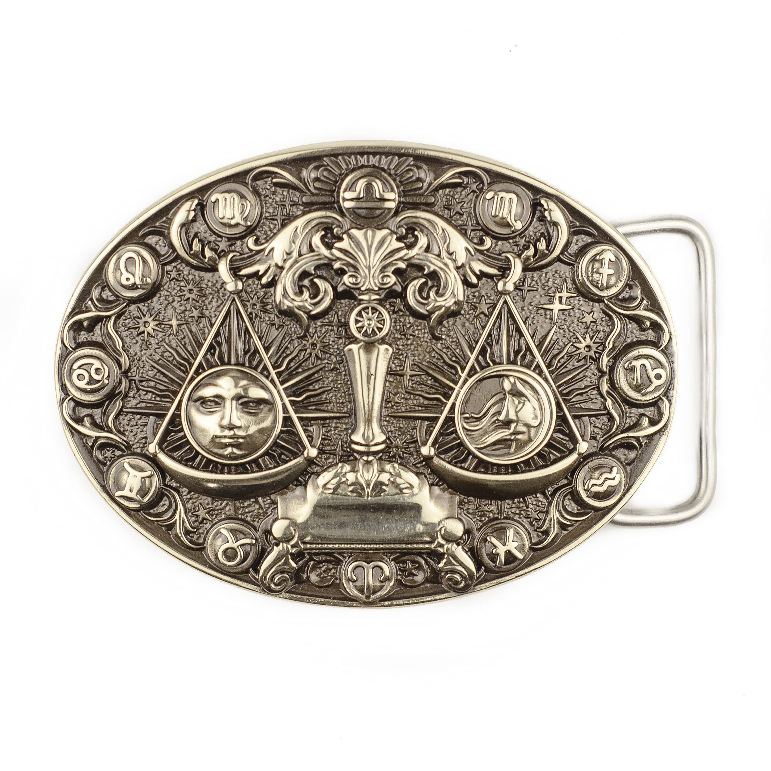 Libra german silver belt buckle, Horoscope Astrological Zodiac Sign solid nickel silver belt buckle for casual belt for men and women