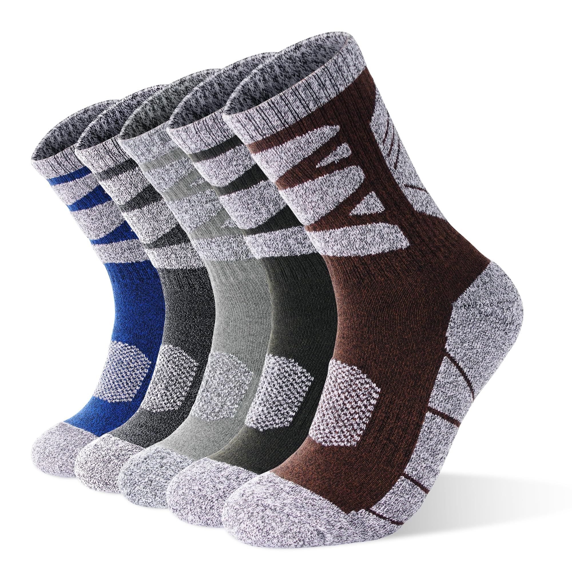 ARERWA Herren-Wandersocken Feuchtigkeitstransportierend Gepolstert 5 Paar Crew Sports Outdoor Gepolsterte Stiefel Dicke Freizeit-Baumwollsocken
