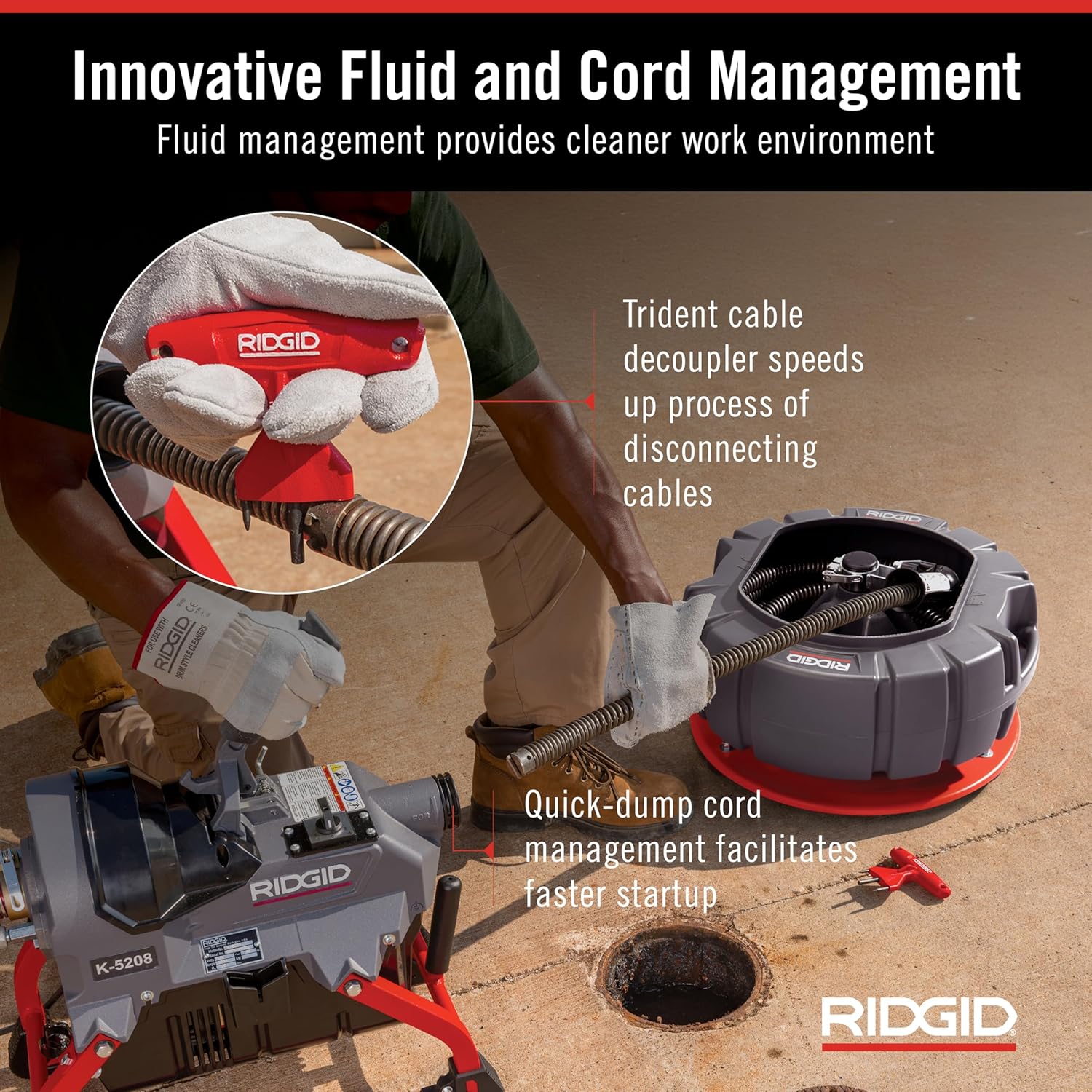 Ridgid 61693 K-5208, 115V 60Hz Drain Cleaner Machine with Guide Hose, 4 C-11 Cables, Sectional Cable Carrier, & Toolbox (W/Cutters) Kit