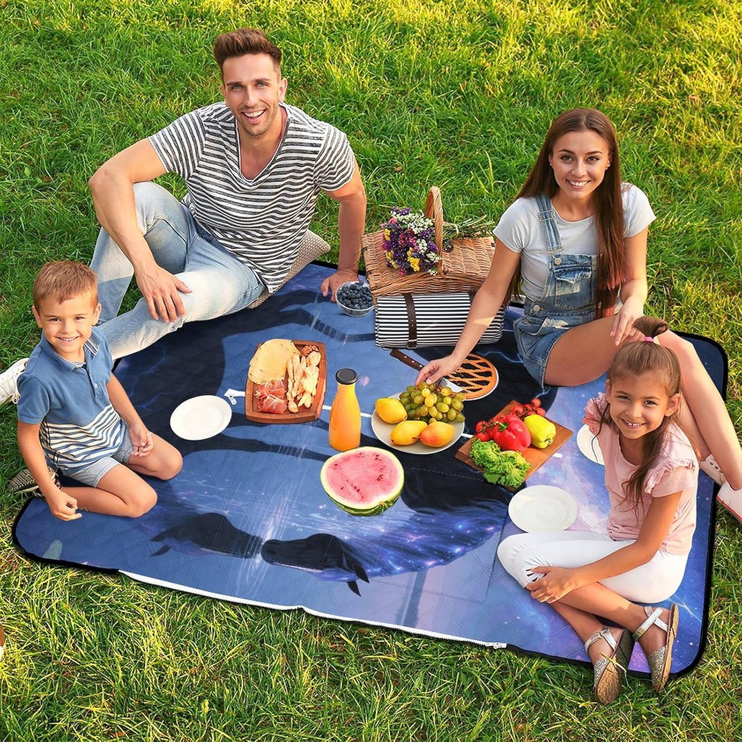 Galaxy Horse Picnic Blanket 150x100cm, Foldable 2-in-1 Picnic Mat and Tote Bag Portable Waterproof Beach Mat Sandproof Outdoor Blanket for Park, Hiking, Beach, Camping, Travel