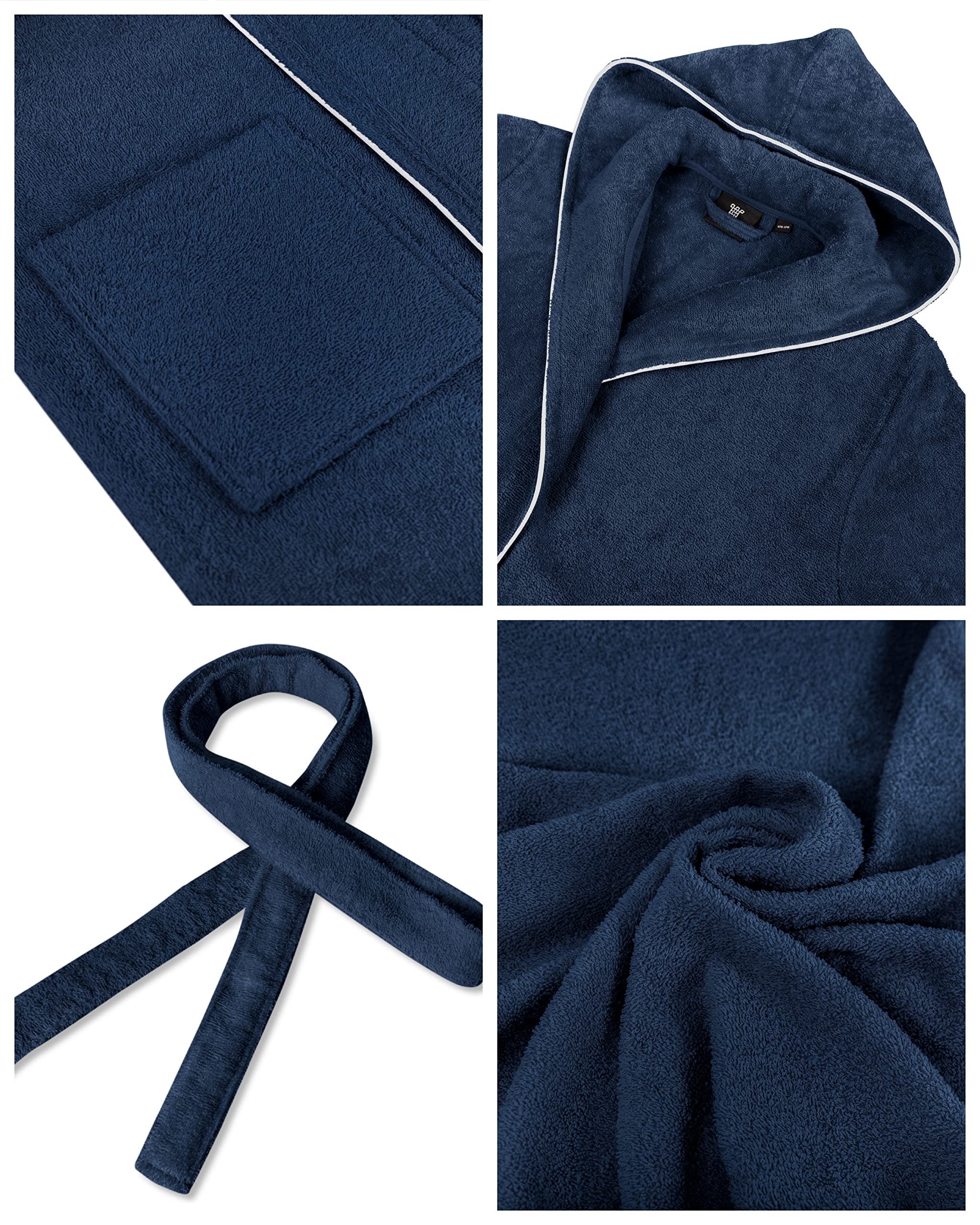 LAYNENBURG Accappatoio Uomo in spugna - Cappuccio - lungo - 100% Cotone (360g/m2) - OEKO TEX Standard 100 - Taglia M, L, XL, XXL, 3XL