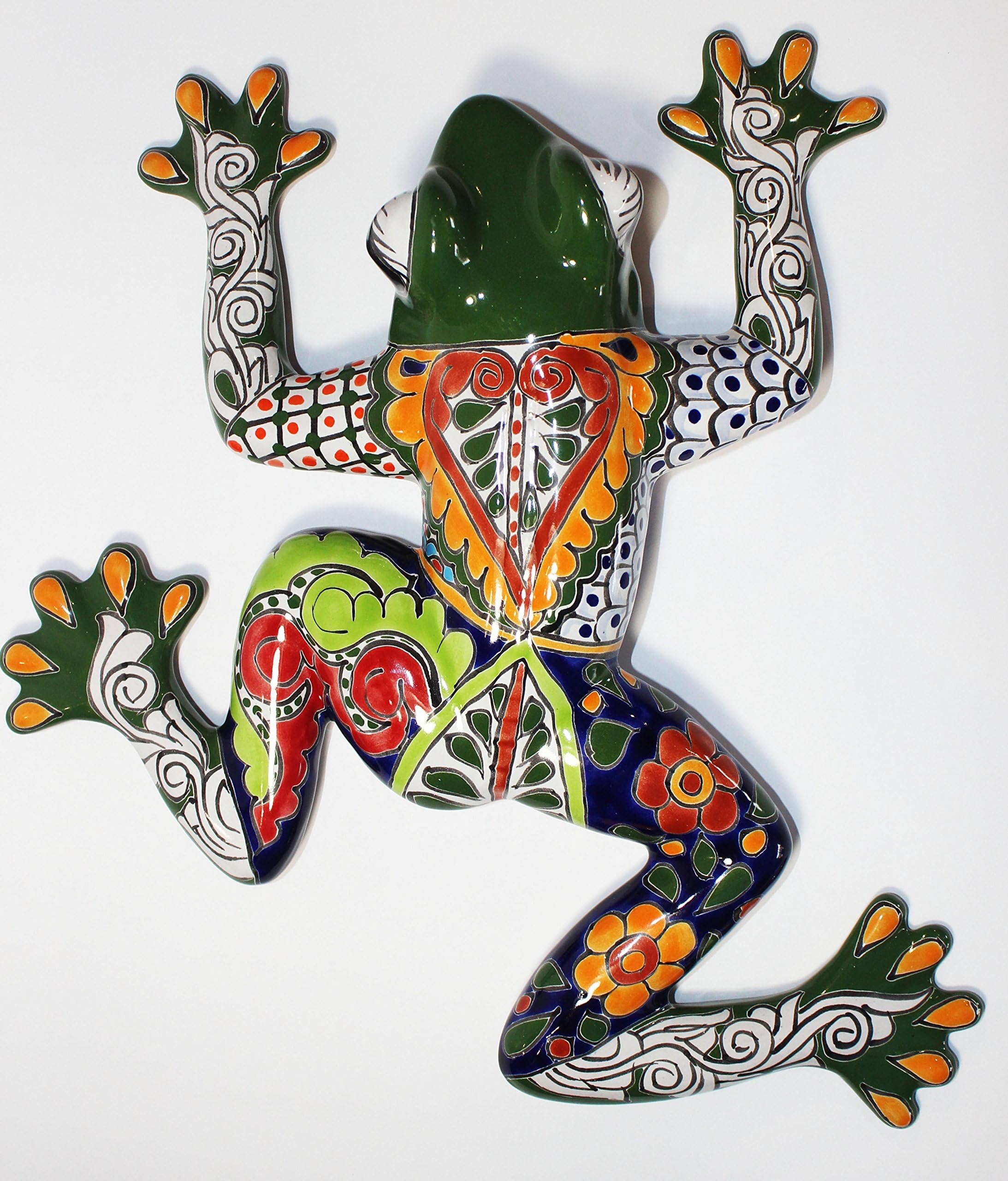Talavera Medium Wall Frog - 15" W X 15.5" L (Green Body)
