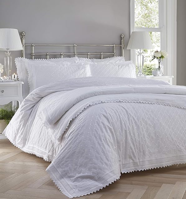 Balmoral Broderie Anglais Percale Duvet Cover Bed Set, White, King,, PBAD3N
