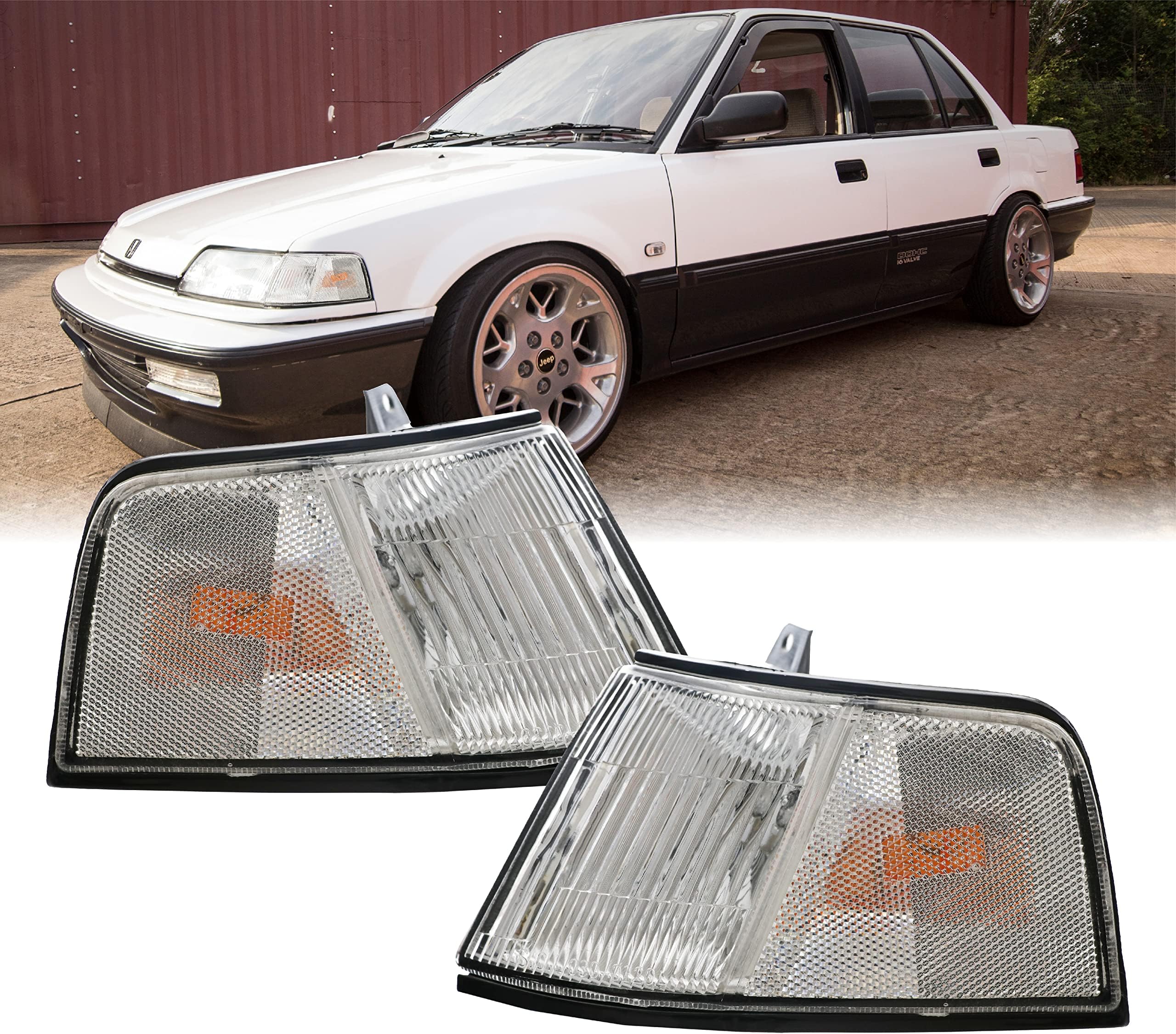 USR DEPO 90-91 Civic 4D Corner Lights - Front Cornering Parking Turn Signal Lamp Set (Left + Right) Compatible with 1990-1991 Honda Civic 4 Doors Sedan (Amber/Clear Lens)
