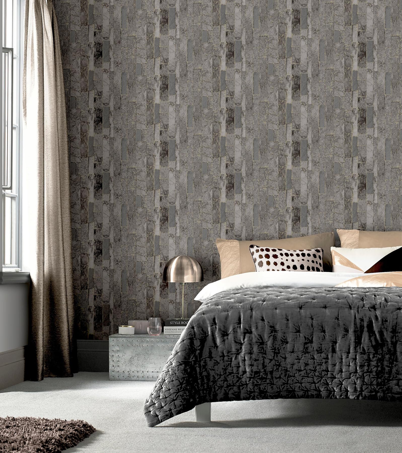 Arthouse Slate Stone Effect Black & Gold Wallpaper, Ultra Modern Heavyweight Vinyl, Very Hard Wearing, Metallic Highlights - Image 4