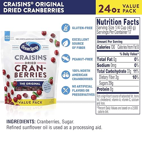 Miniatura 8 de Ocean Spray Craisins arándanos secos original bolsa resellable de 12 onzas