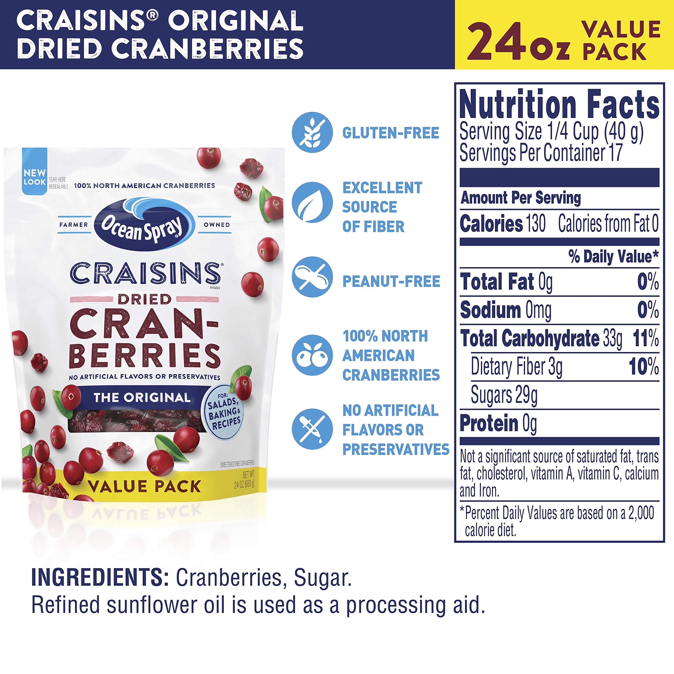 Ocean Spray Craisins Dried Cranberries, Original, 24 Ounce Buy Online