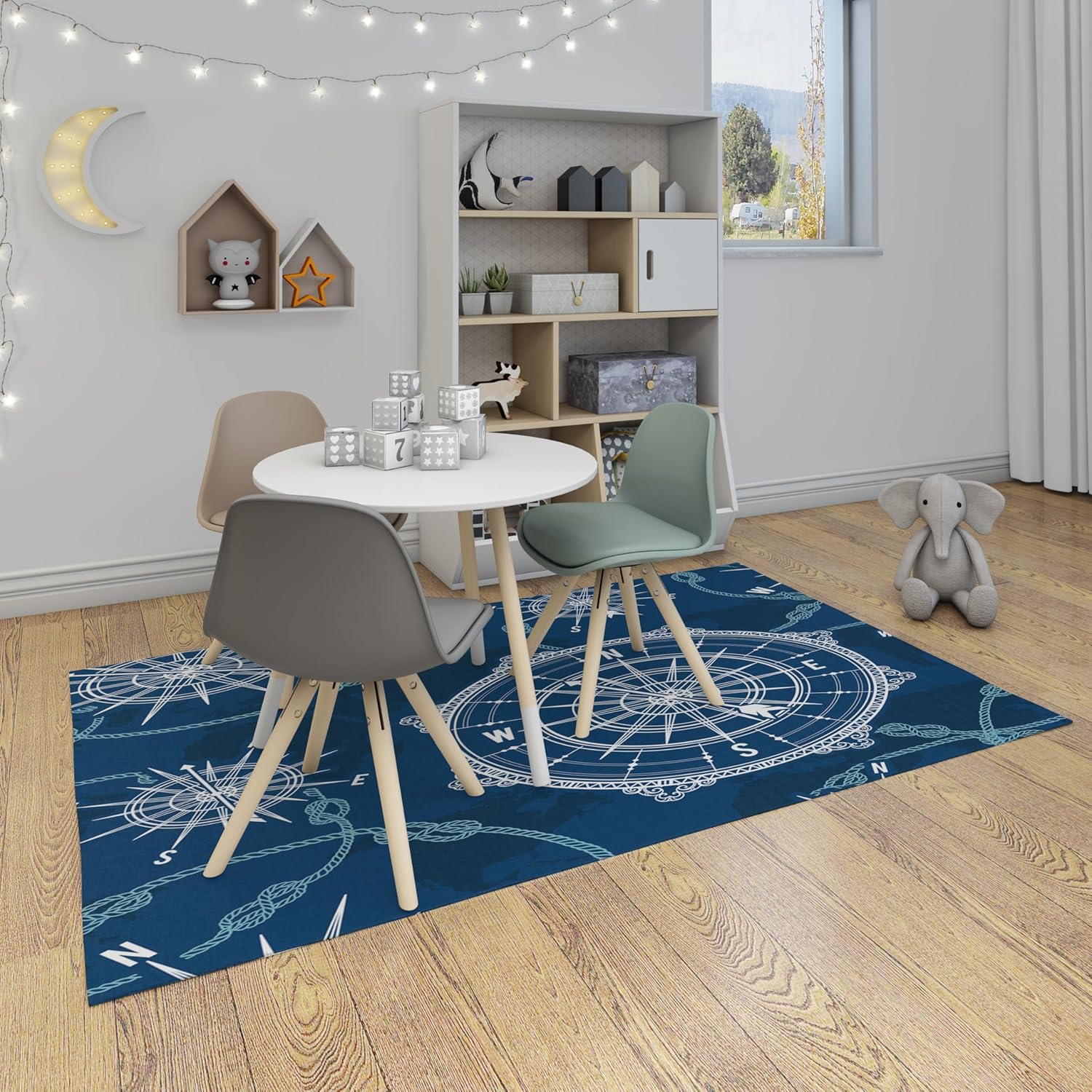 Area Rug 2'x 3' Vintage Compass World Map Wind Rose and Rope Knot Super Soft Comfort Anti-Slip Modern Washable Casual Rug Home Decor Bedroom Living Room