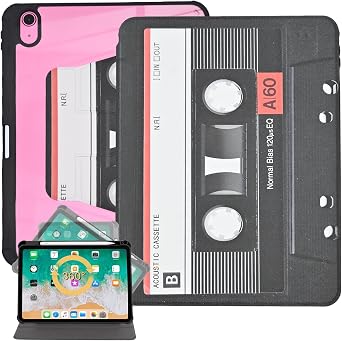 Case for iPad 10th Generation 10.9 inch 2022, Slim PU Leather Folio TPU Cover Multi-Angle Stand Auto Wake/Sleep Smart Case, Audio Cassette Tape