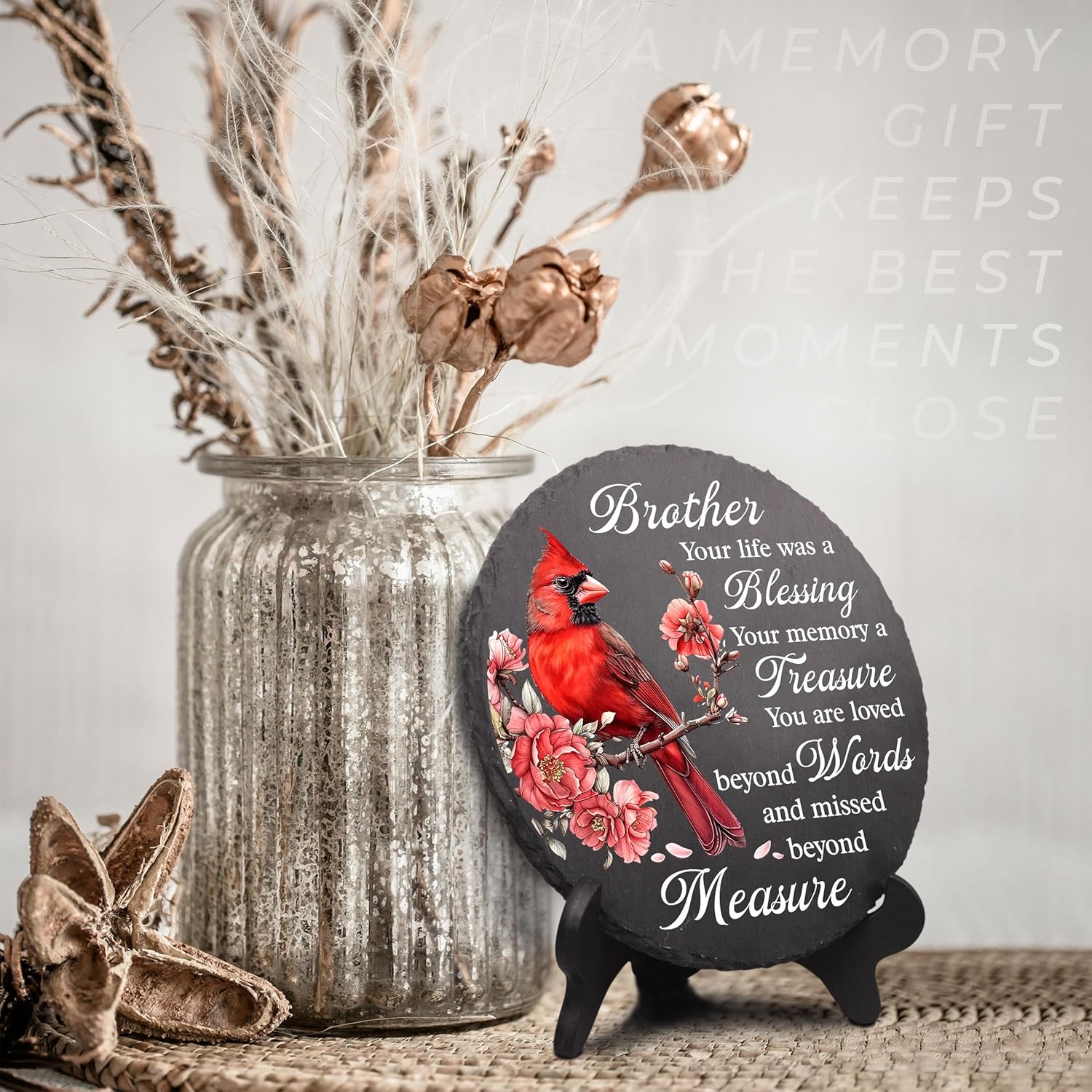 Memorial Gifts for Loss of Brother, Sympathy Stone Keepsake, Brother Funeral Memorial Decor Cardinal Remembrance Stone for Mom Dad on Christmas