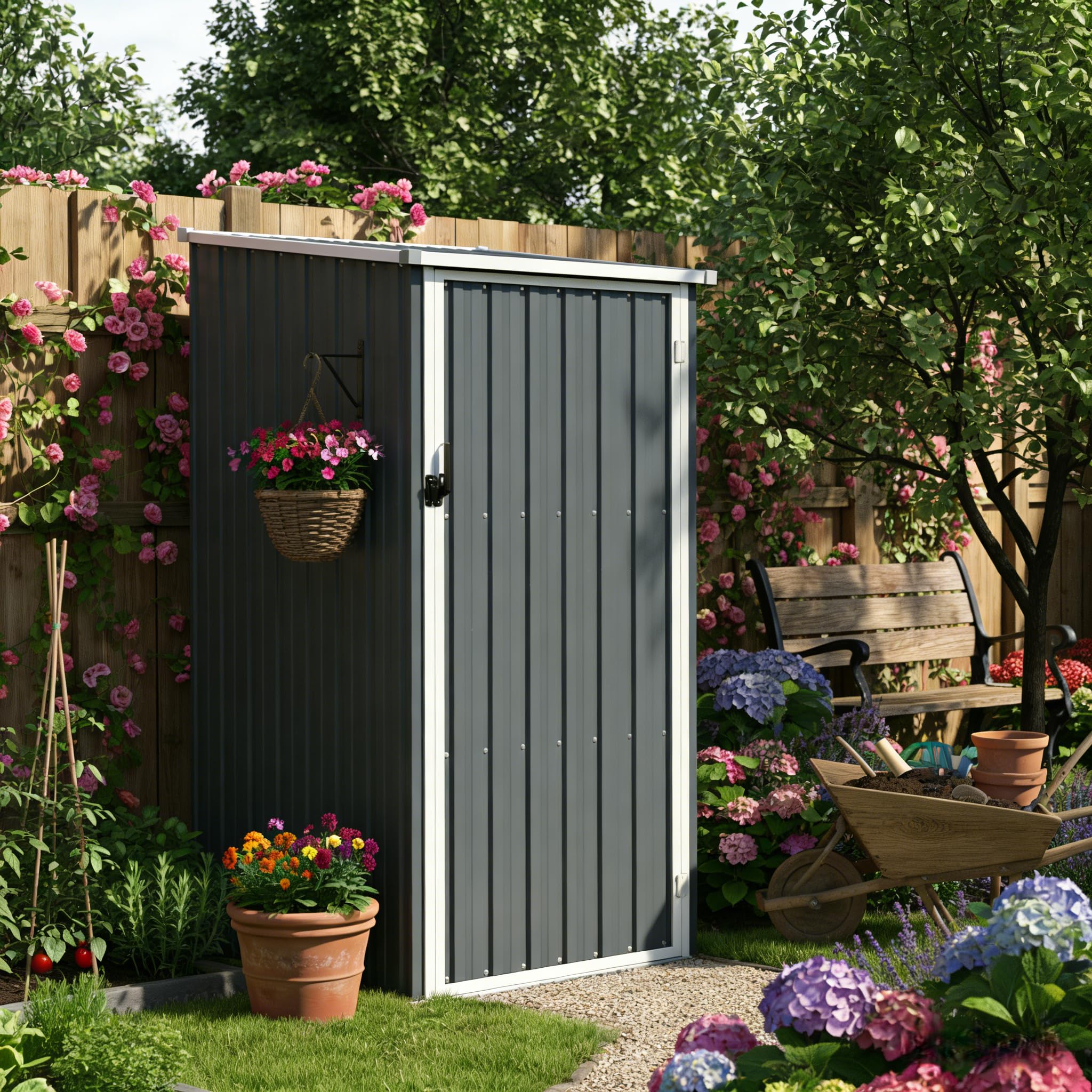Gecheer Casetta da giardino in metallo, capanno per attrezzi da giardino, capanno in acciaio zincato, antracite, 87 x 98 x 159 cm (senza fondo)
