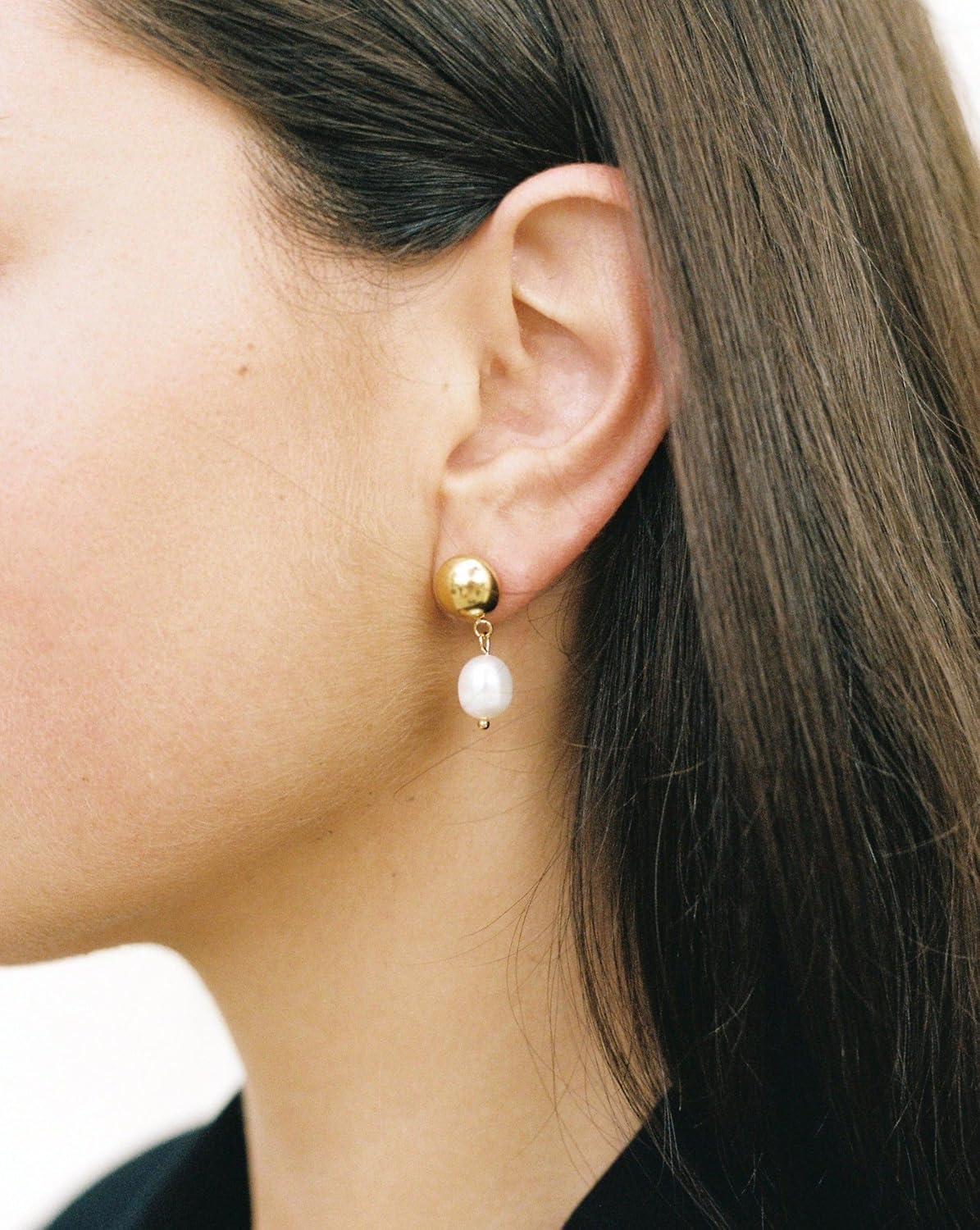 Pearl Earrings for Women, Trendy 14k Gold Plated Drop Hoop Pearl Earrings Dainty Freshwater Leaf Bow Pearl Dangle Earring Elegant Hypoallergenic Bridesmaid Gold Pearl Earrings Wedding Jewelry for Women - Image 5