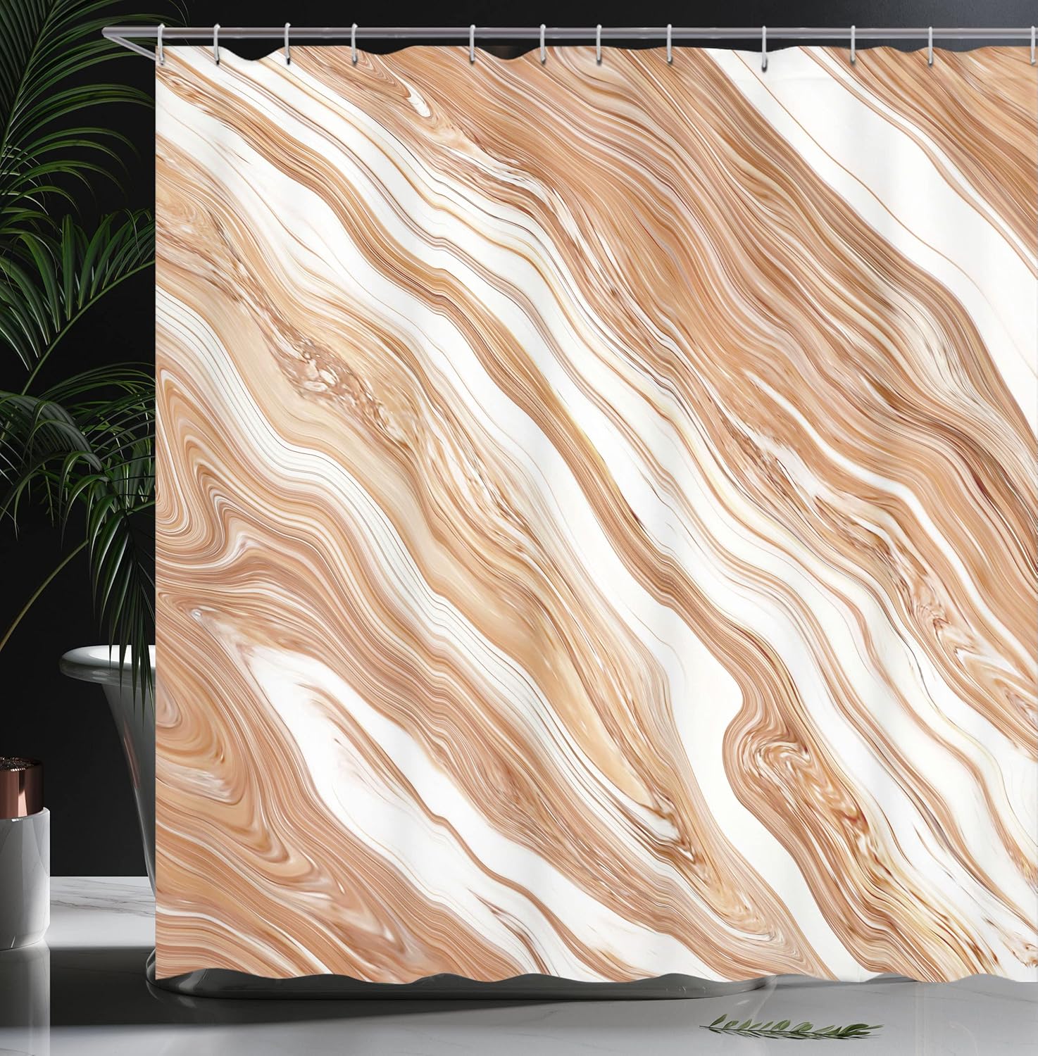 Ambesonne Marble Print Shower Curtain, Wavy Colored Fluid Earthen Toned Unusual Classic Retro, Cloth Fabric Bathroom Decor Set with Hooks, 69" W x 84" L, Cinnamon Cream