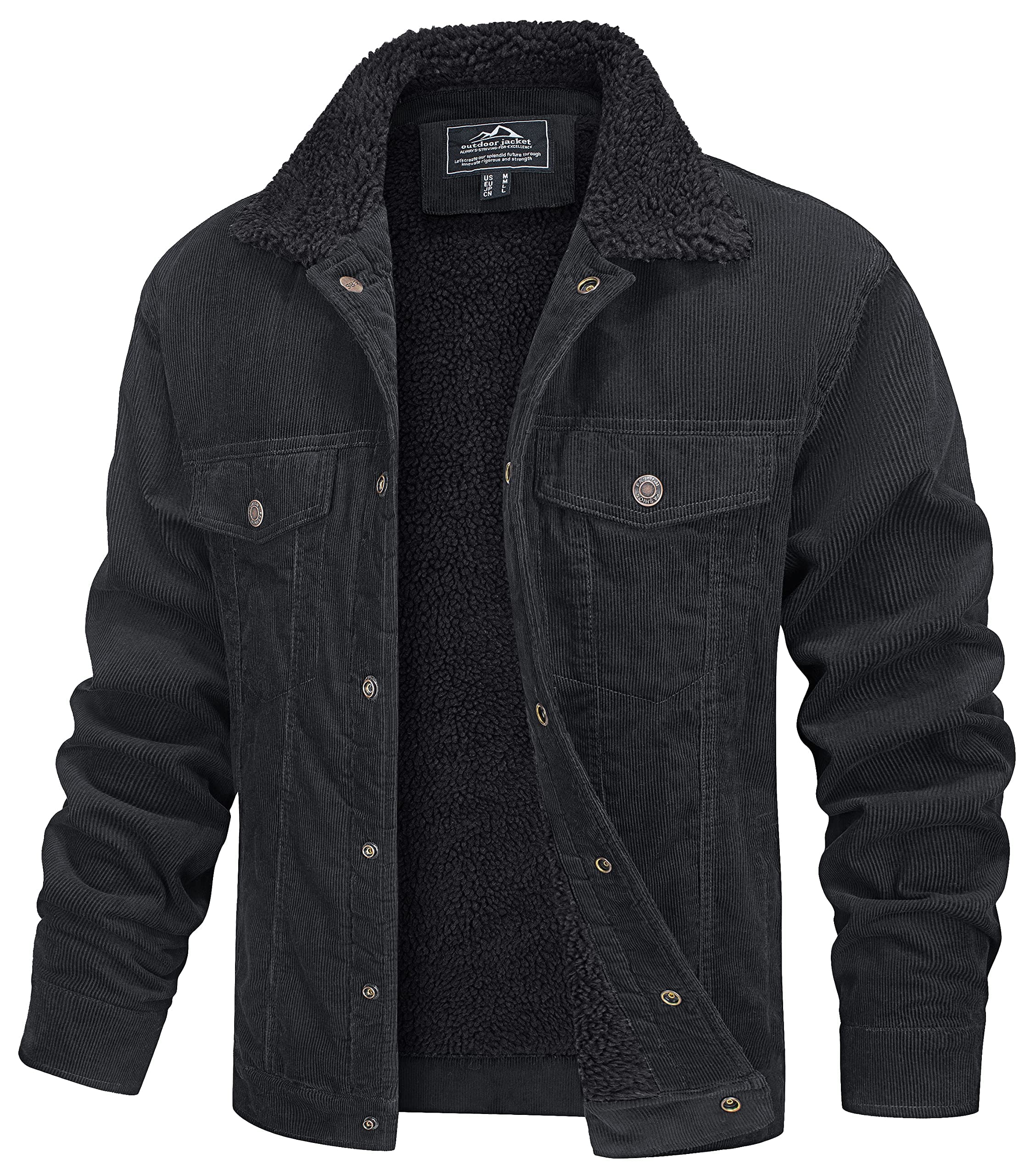MAGCOMSEN Men's Corduroy Jacket Sherpa Lined Trucker Jackets Cotton Turn-Down Collar Warm Winter Jacket 5 Pockets