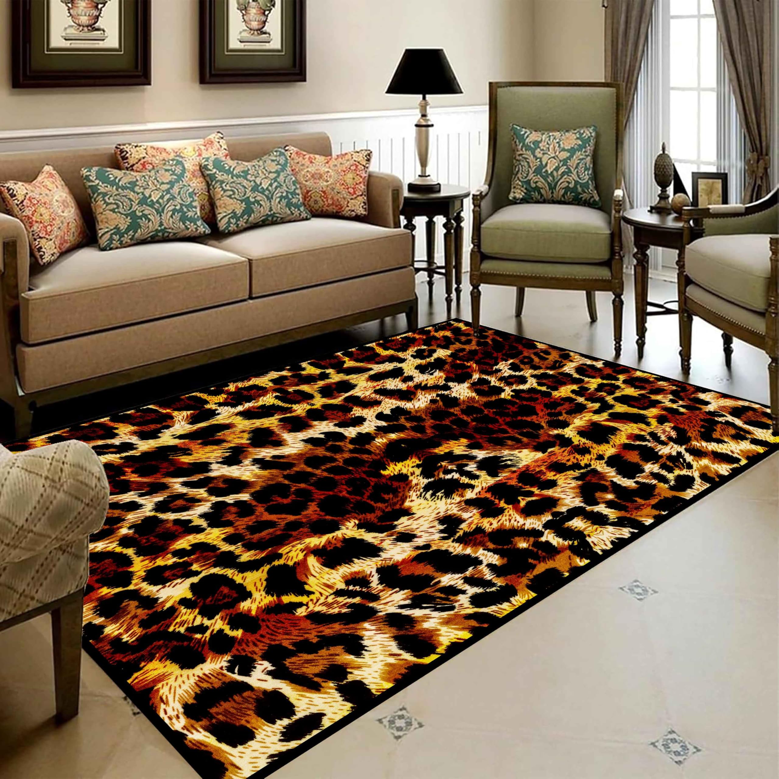 Kuluoits Cheetah Area Rug, 180x300cm, Animal Print Leopard Rug, Machine Washable Rugs Animal Brown Print Floor Cover Decorative Carpet Indoor Mat Non-Slip Rugs for Bedroom Dining Room Living Room
