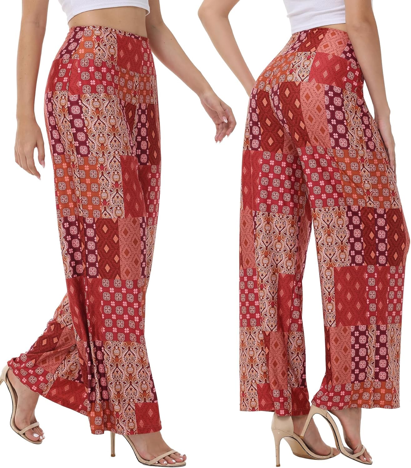 Wide Leg Palazzo Pants for Women - High Waist Casual Beach Lounge Pants Loose Dress Pants Stretchy Trousers - Image 2