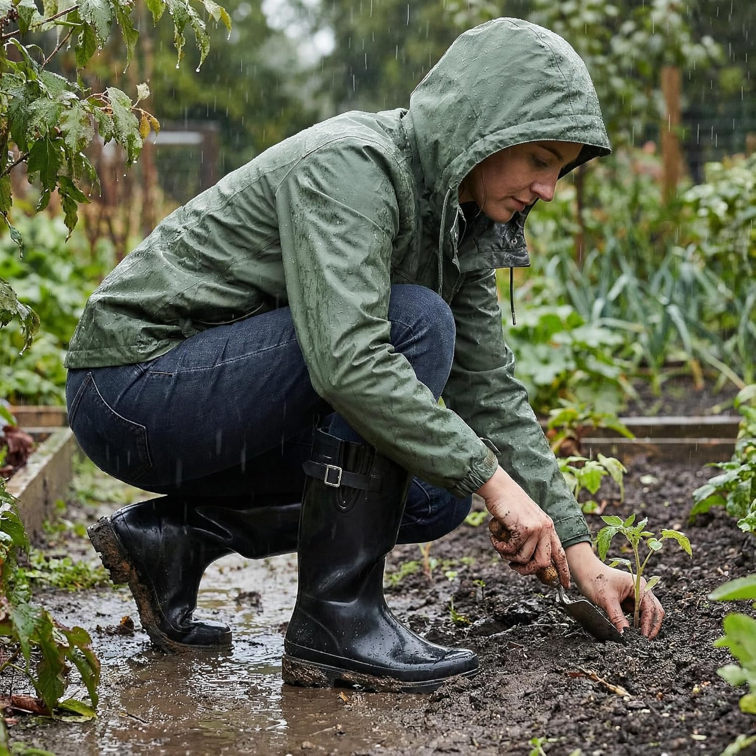 HISEA Rubber Mid-Calf Rain Boots for Women, Waterproof Insulated Anti-Slip Mud Boots, Cute Fashion Chelsea Garden Boots For Adult - Image 2