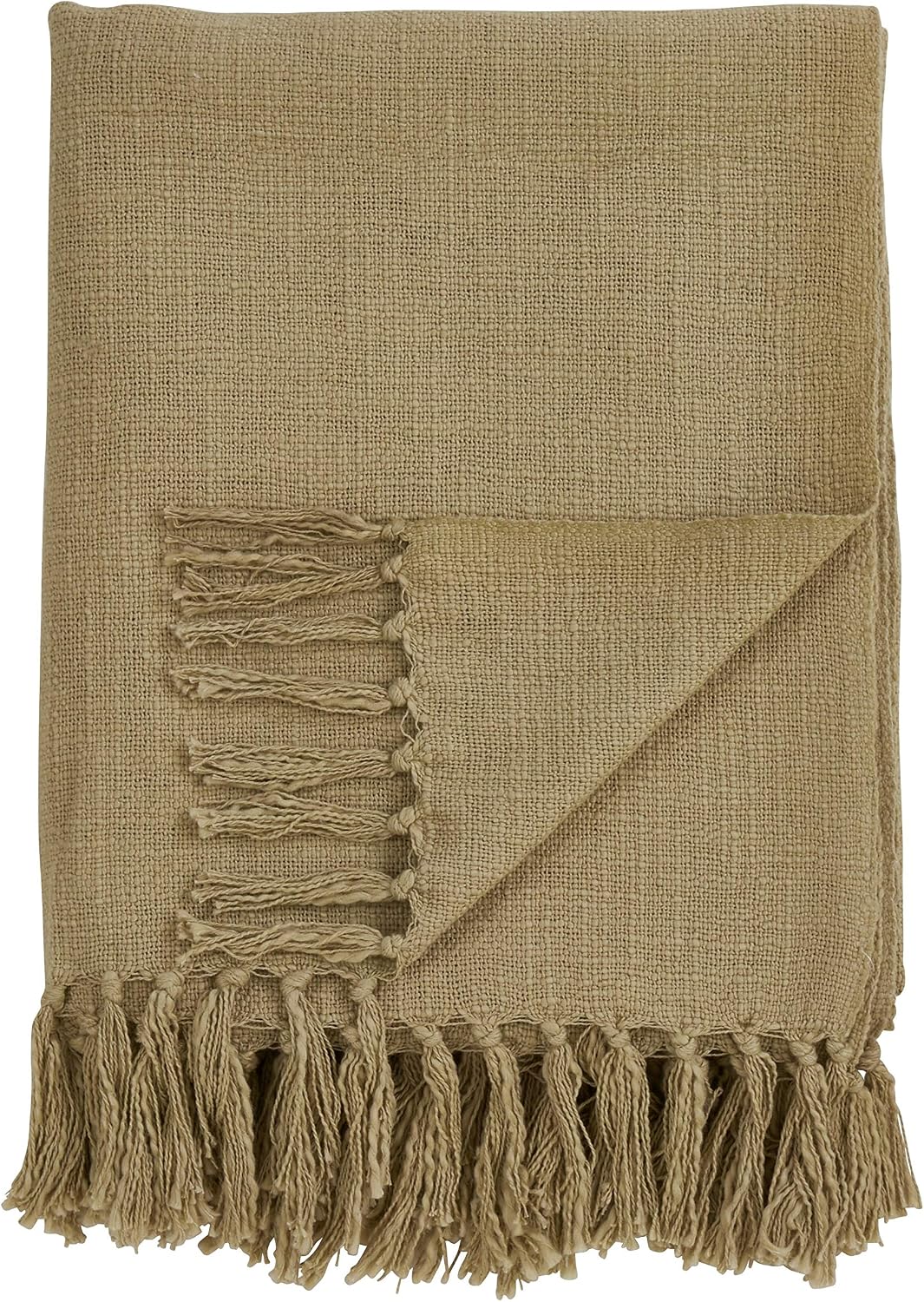 SARO LIFESTYLE Solid Color Throw Blanket with Tasseled Trim, Natural, 50"x60"