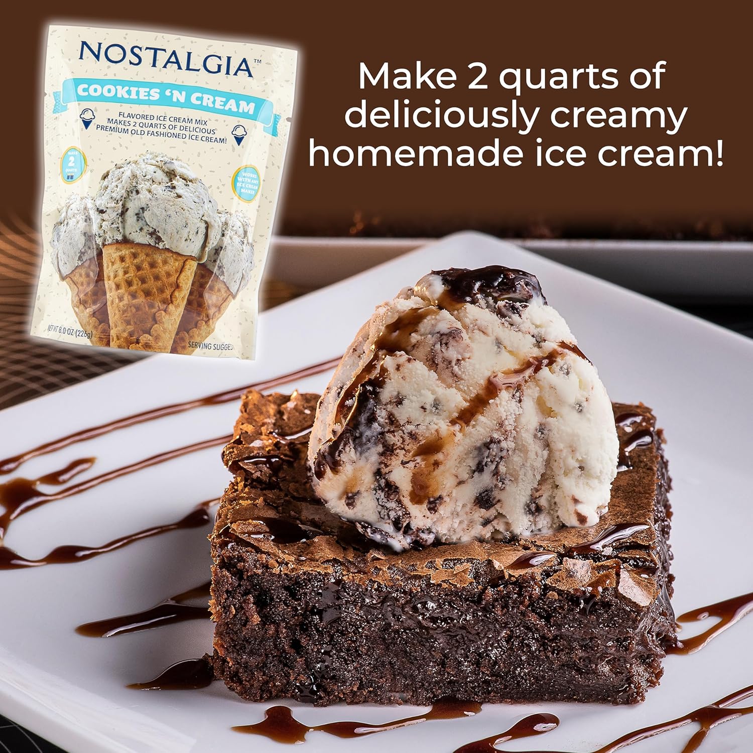 Nostalgia 2-Quart Homemade Premium Cookies n Cream Ice Cream Starter Mix (8-Pack)