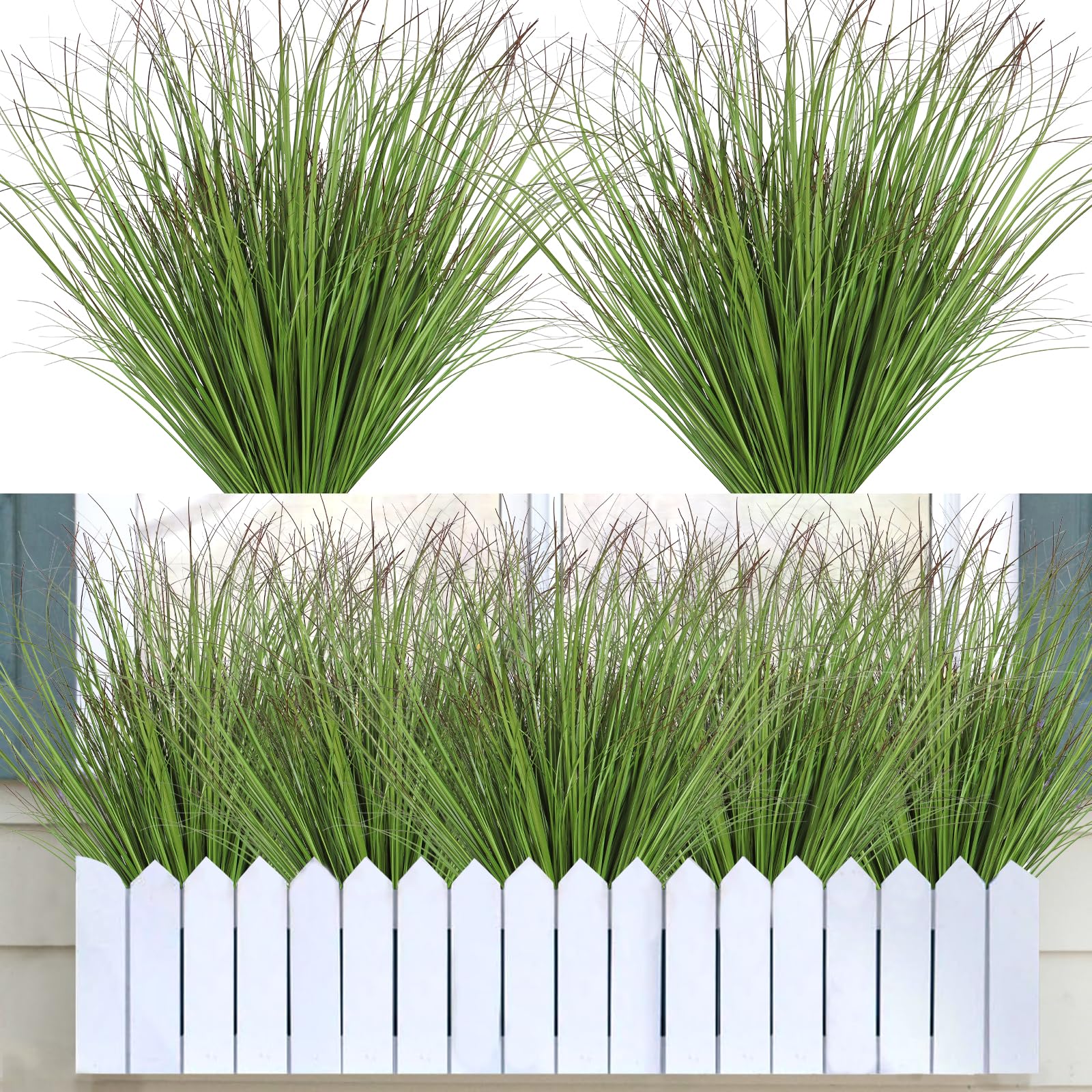 DEMIUKO 16 Bündel Kunstpflanzen Wie Echt Künstliche Pflanzen Außenbereich Kunstgras 50cm Grün Wetterfest Balkonpflanzen UV-beständige Outdoor Frühlings Dekogras für Draußen Garten Topf Haus Dekor