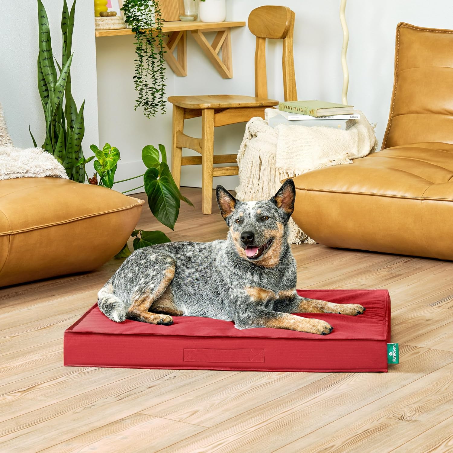 FurHaven Gridded Ripstop All-Weather Deluxe Orthopedic Mattress Pet Bed, Red, Medium
