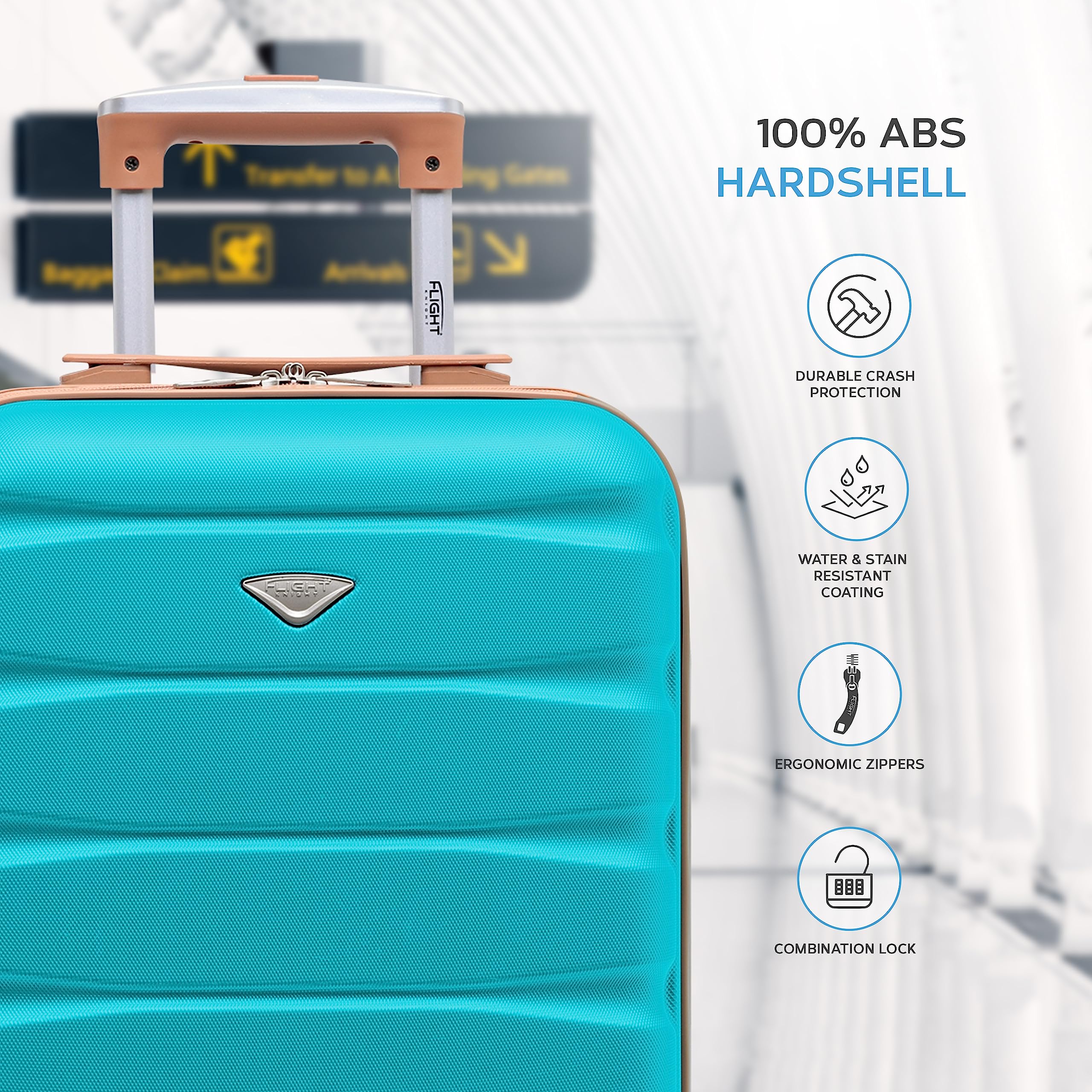 Flight Knight Cabin Suitcase 55x35x20, Carry On for Over 100 Airlines Like Ryanair, EasyJet, British Airways, Virgin Atlantic Lightweight Small Durable Cabin Bag, ABS Hard Shell, Hand Luggage