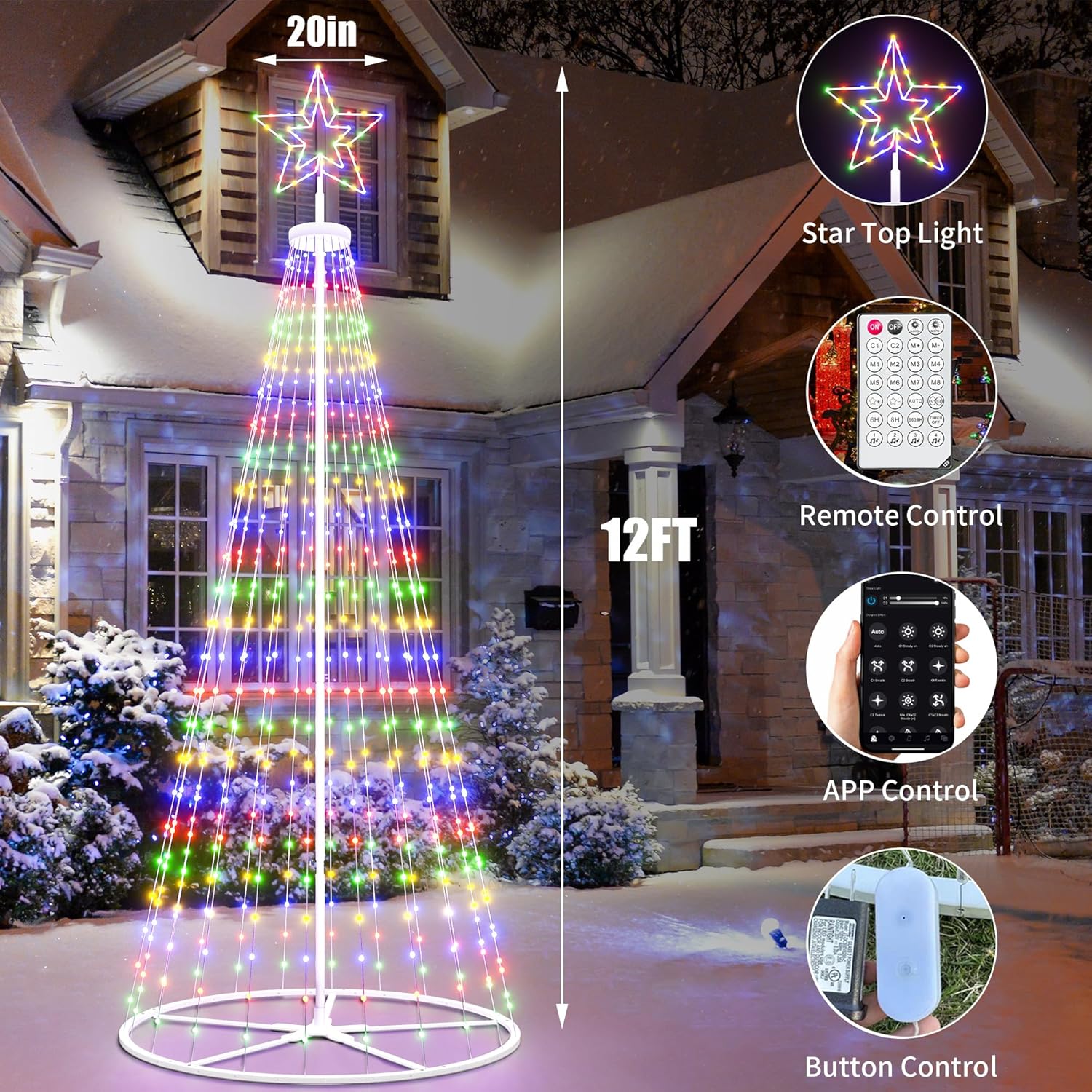 Led Outdoor Christmas Tree, 12 ft Prelit Christmas Tree, Smart Outside Christmastree Light Show App Control with Lights Color Changing Sync APP & Remote Control Christmas Trees Lighting