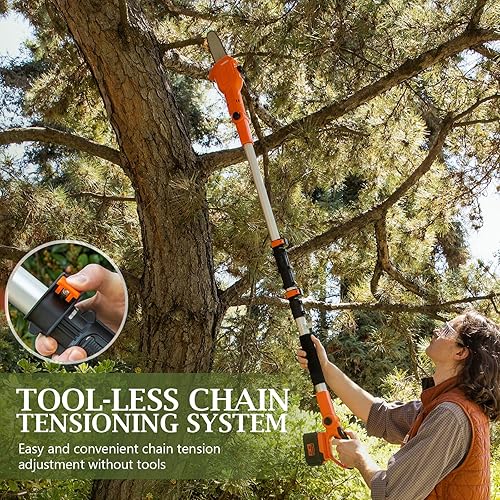 Miniatura 5 de Ukoke Potente sierra de poste inalámbrica de 40 V y 8 pulgadas con batería de 2.0 Ah y cargador incluidos, haz que podar árboles sea muy fácil
