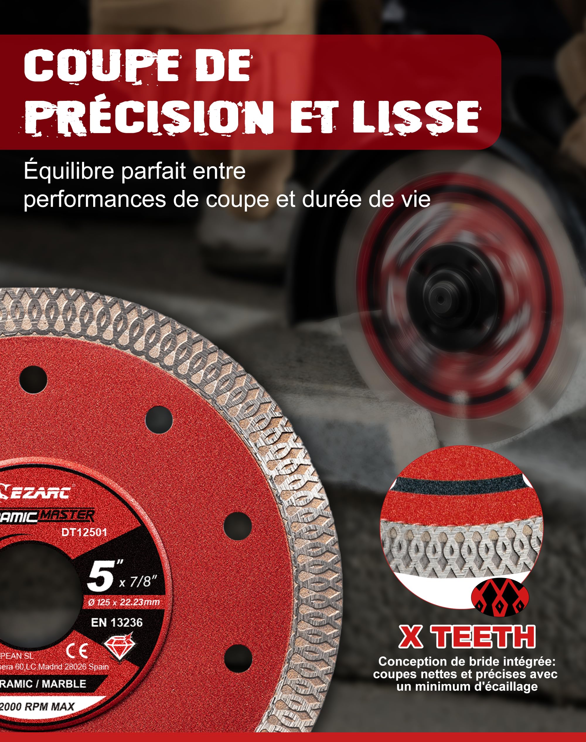 EZARC Disque Diamant 125 mm, Disque Diamant Carrelage Extra Fin, Disque Ceramique pour Céramique, Carrelage, Marbre (Lot de 2)