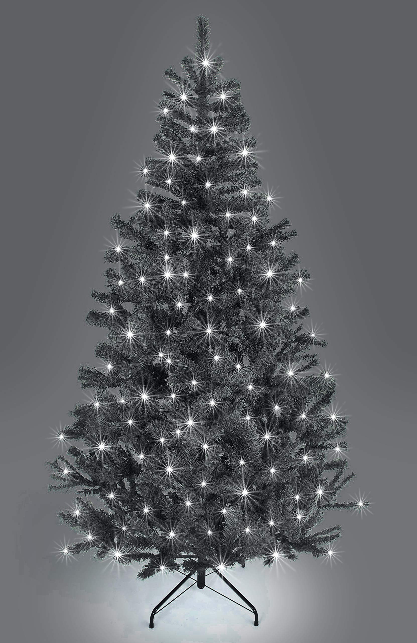 10ft/3m Pre-Lit Artificial Christmas Tree Alaskan Pine Black 1800 Tips - 420 Cool White LEDs Metal Stand Xmas Home Decorations
